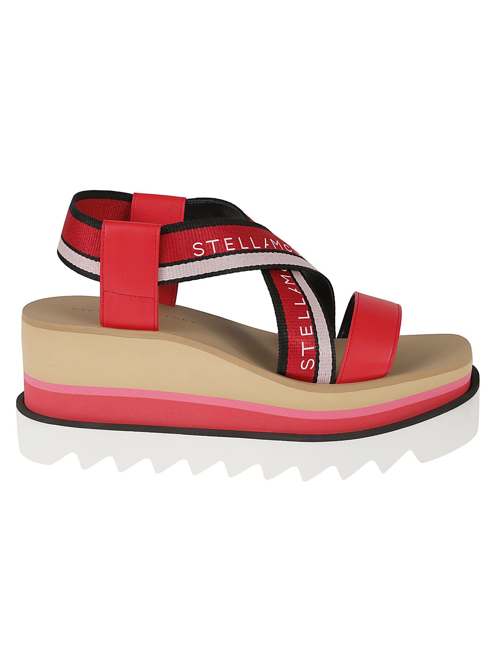Shop Stella Mccartney Stripy Webbing Sandals In Red/pink