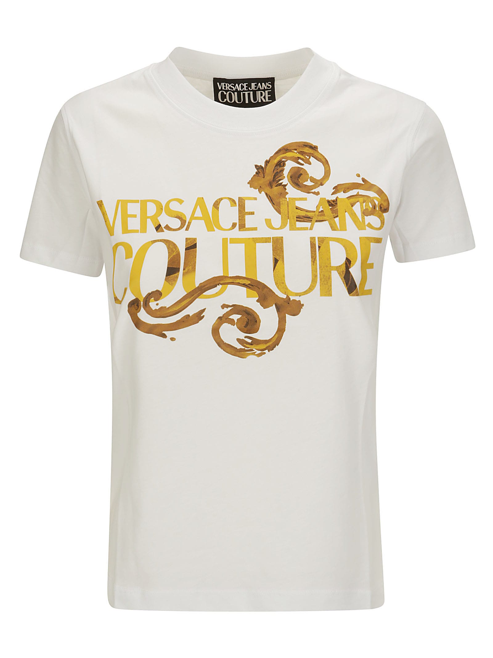 Versace Jeans Couture 76dp613 R Logo Watercolor T-shirt In White/gold