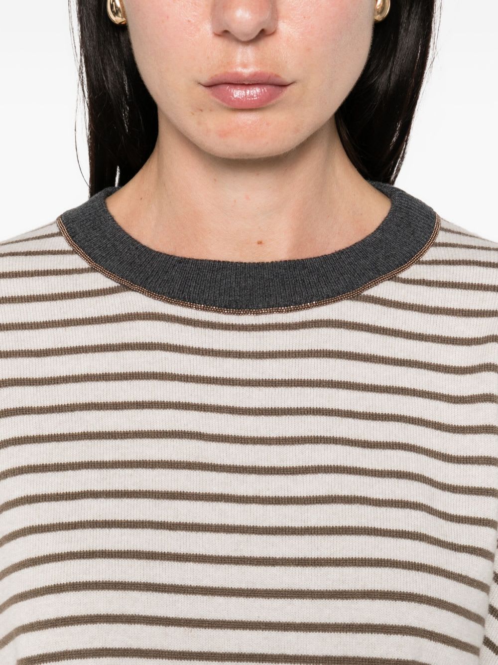 Brunello Cucinelli Striped Crew Neck Sweater In White