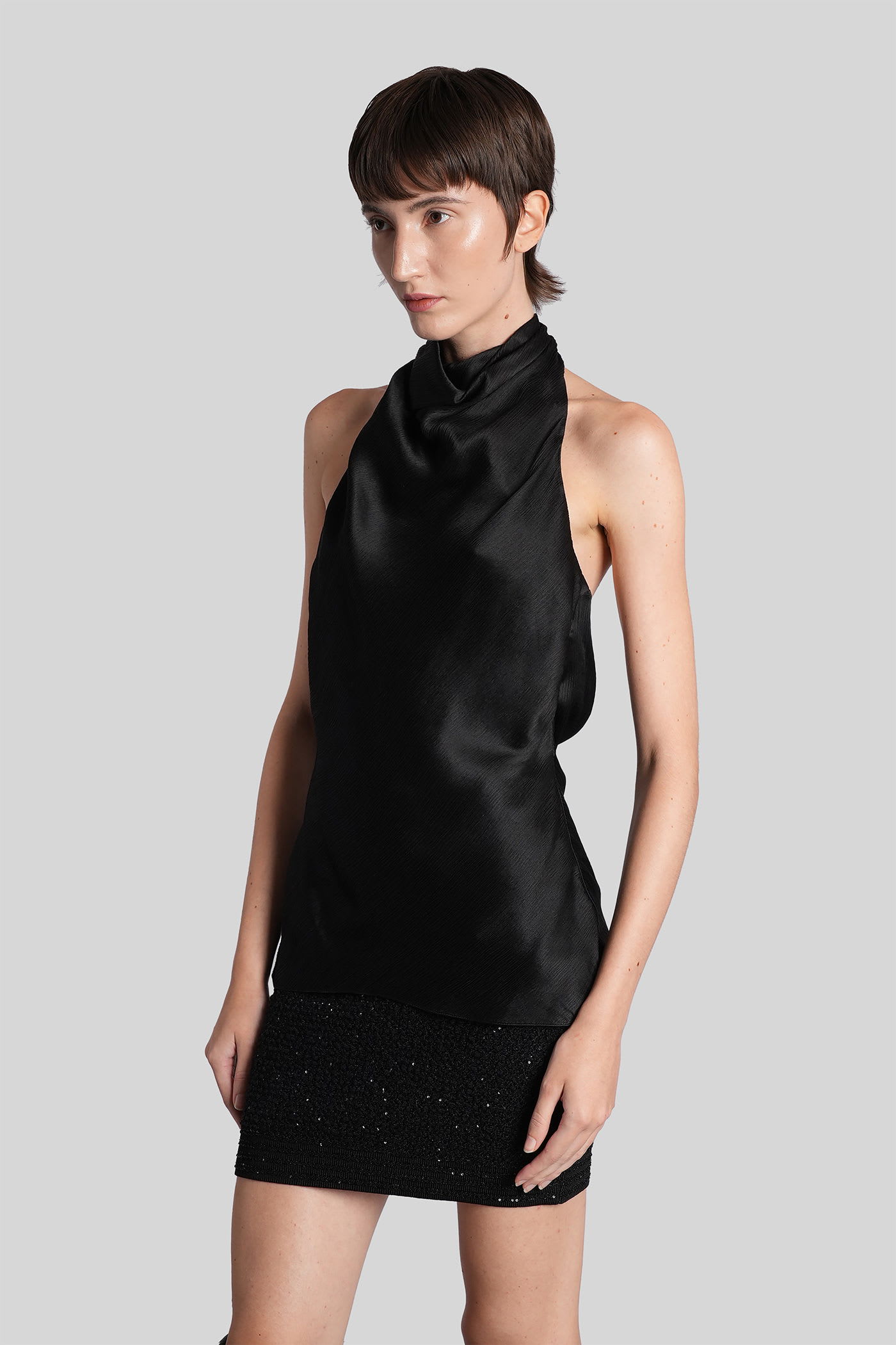Balmain Halterneck Sleeveless Backless Draped Neckline Fitted Silhouette In Black