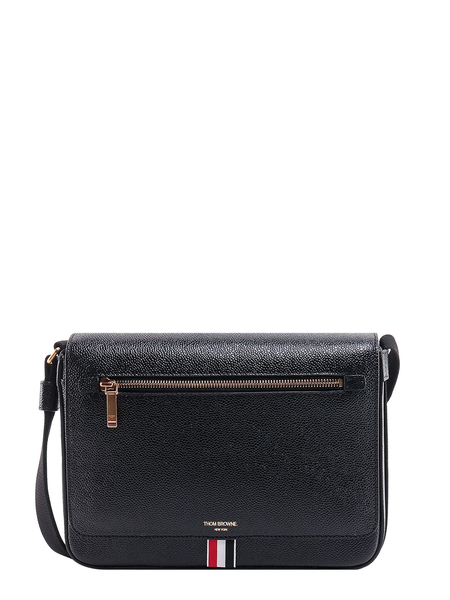 Thom Browne Logo Detailed Messenger Bag In Black