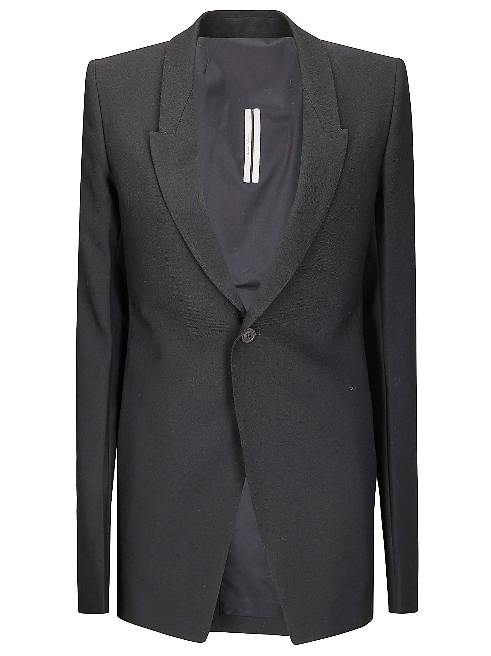 Rick Owens Tailored Jacket With Notched Lapel And Back Vent In Black