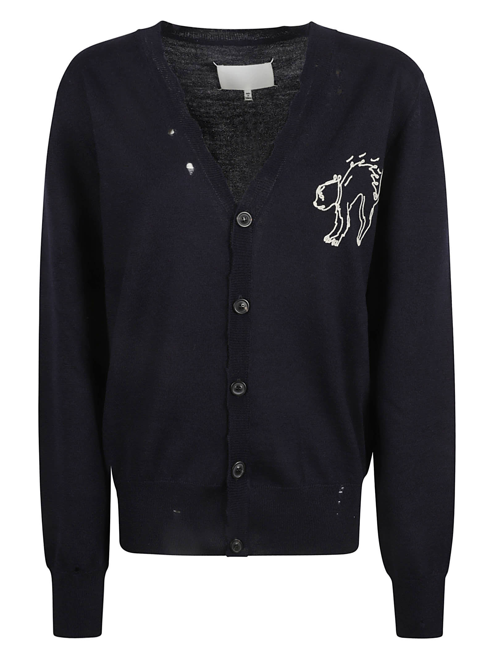 Shop Maison Margiela Cat Embroidery Cardigan In Navy