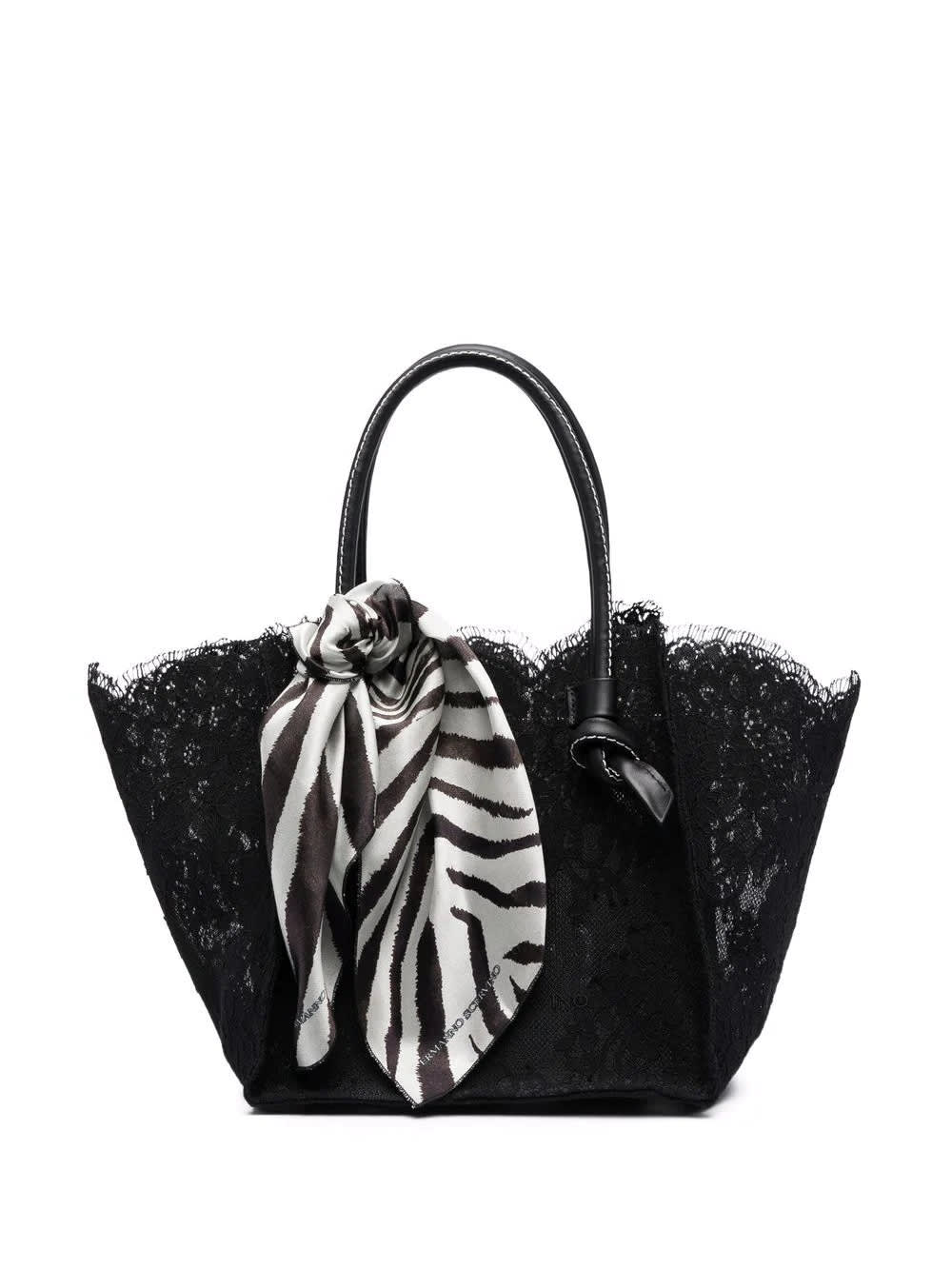 Ermanno Scervino Black Lovelace Small Shopper Bag With Foulard