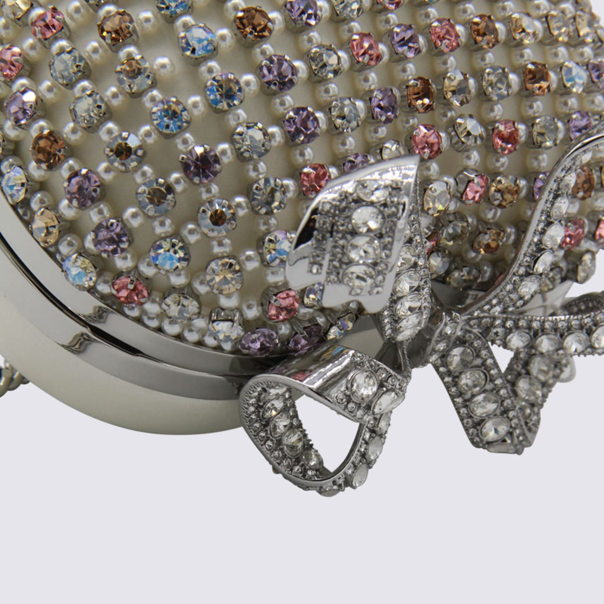 Self-portrait Multicolor Multi-crystal Heart Clutch Bag In Red
