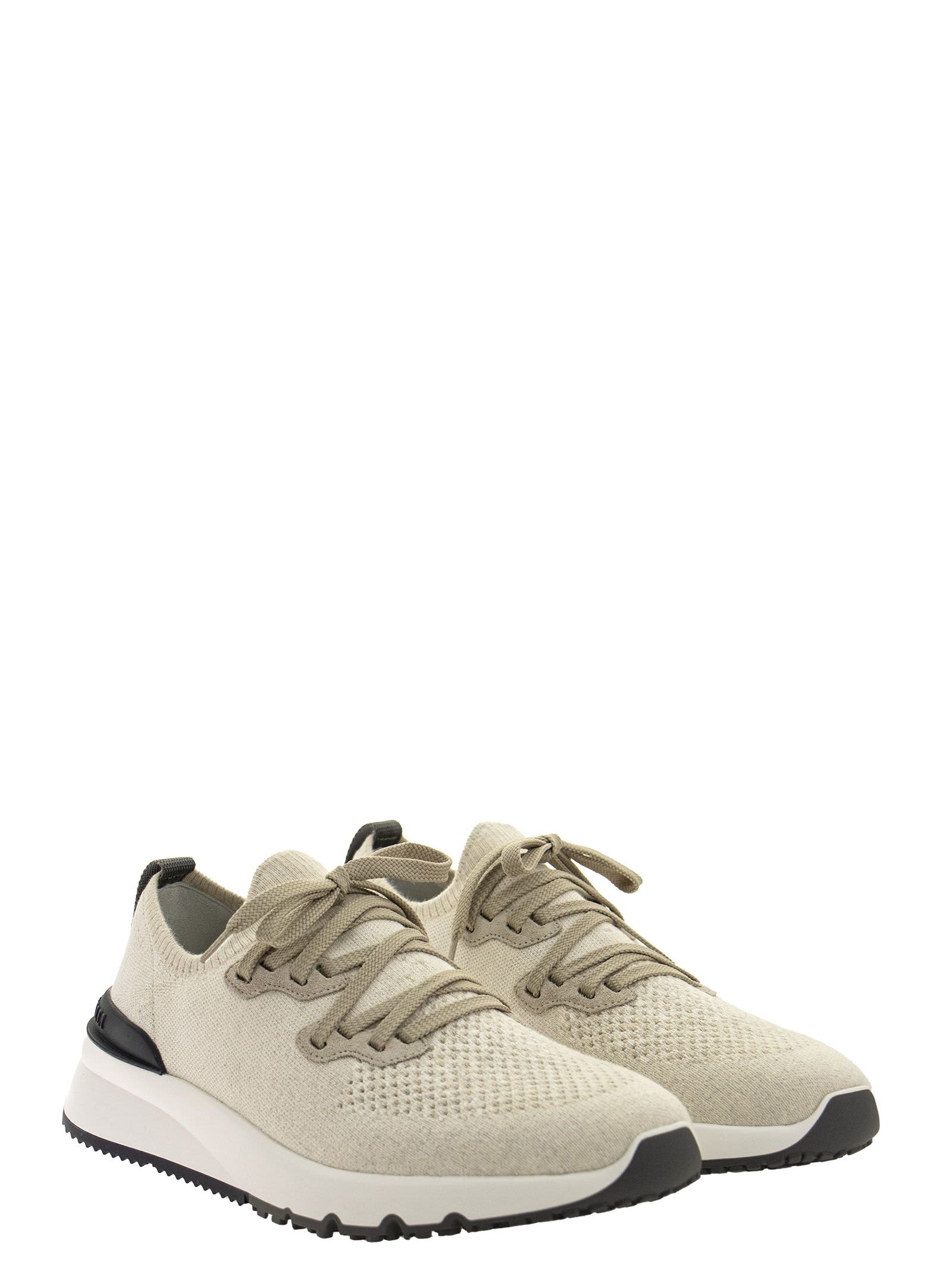 Shop Brunello Cucinelli Cotton Chiné Knit Runners Sneakers In White