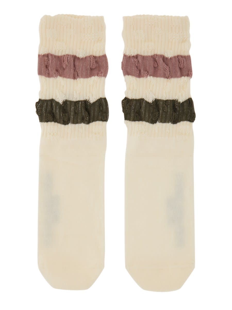 Golden Goose Striped Socks In Ivory