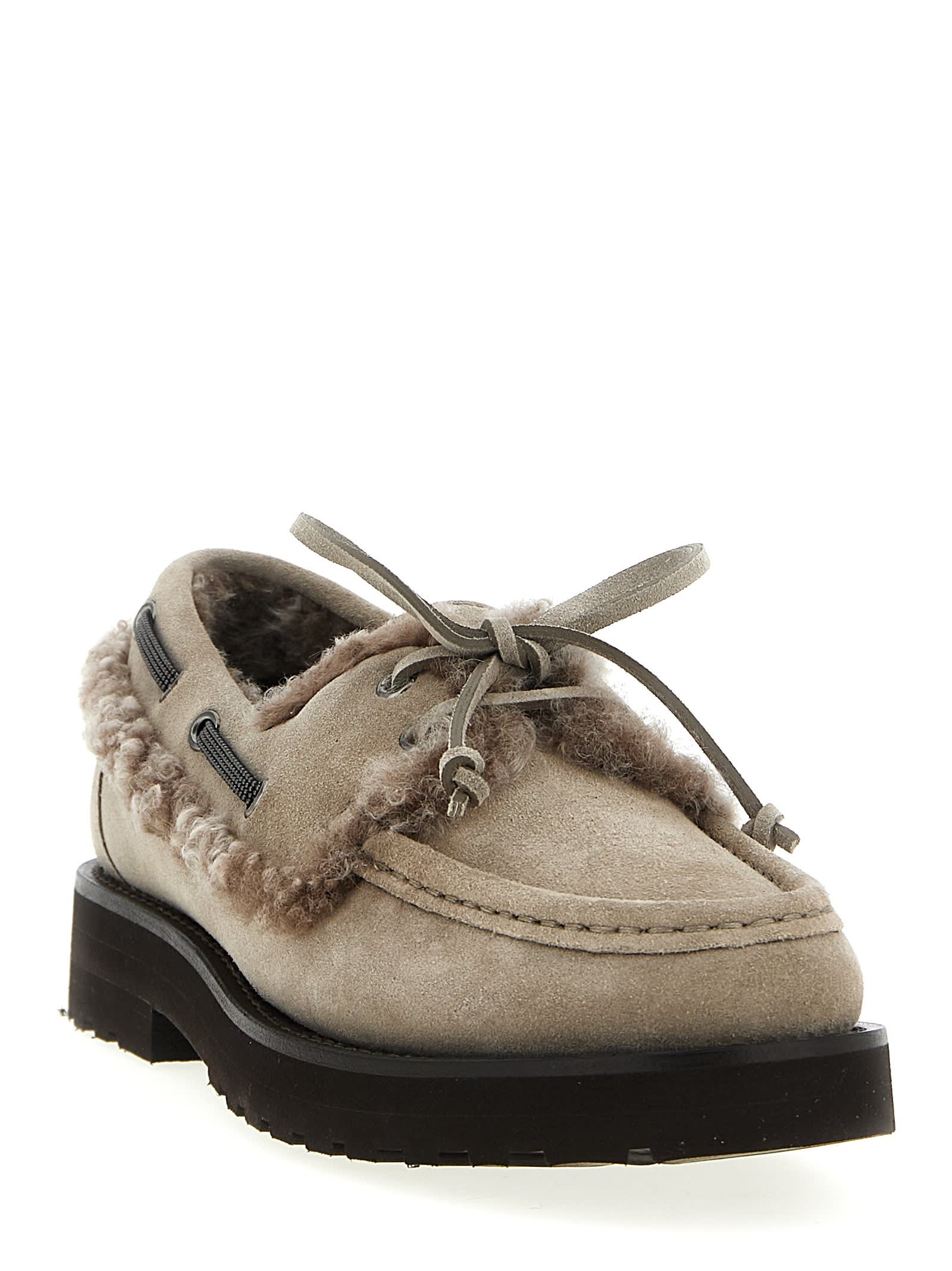 Brunello Cucinelli Precious Insert Boat Shoe In Gray