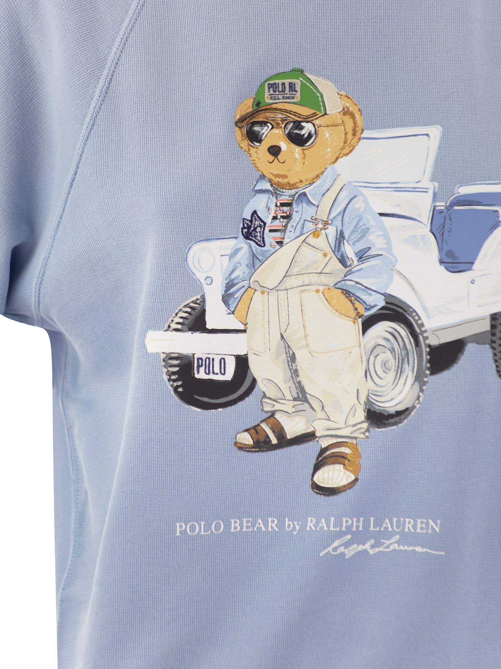 Shop Polo Ralph Lauren Short-sleeved Cotton Sweatshirt With Bear In Azzurro