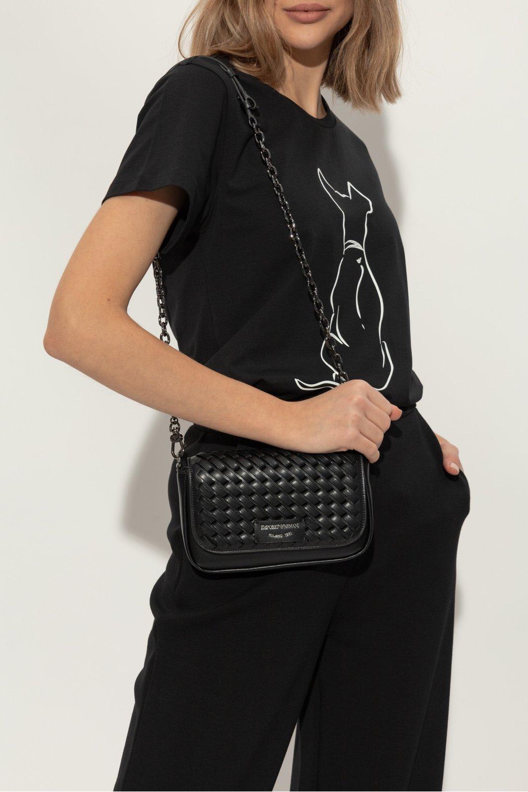Emporio Armani Mini Bag In Interwoven Leather With Chain Shoulder Strap In Black