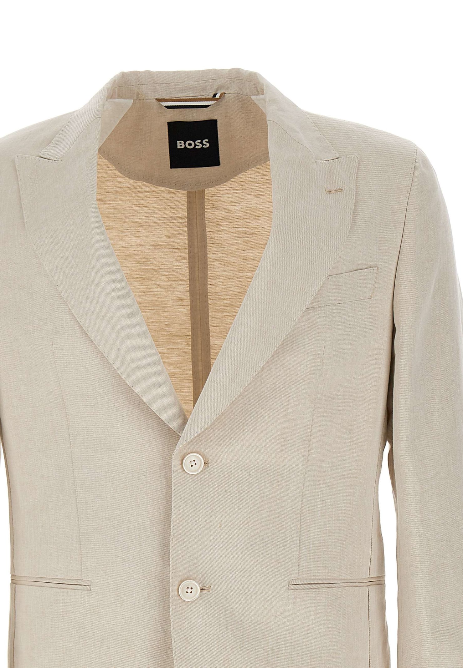 Shop Hugo Boss Linen And Cotton Blazer In Beige
