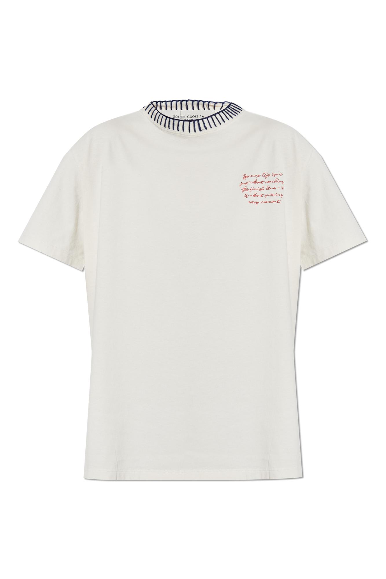 Shop Golden Goose T-shirt With Embroidered Pattern In Heritage White/ Blue/ Red