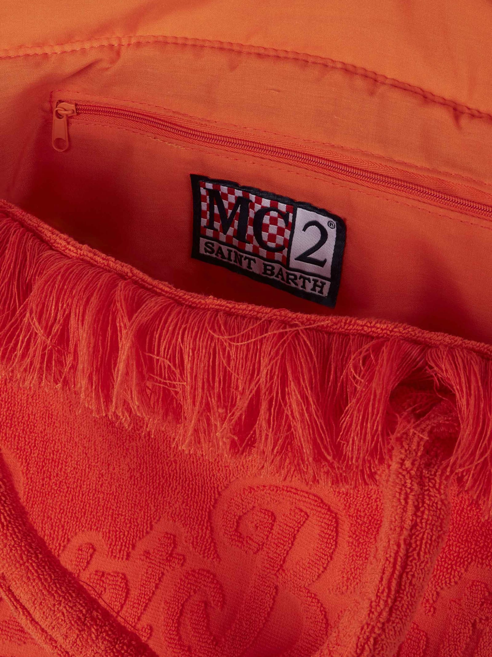 Mc2 Saint Barth Vanity Orange Terry Shoulder Soft Bag With Embossed Logo In Orange