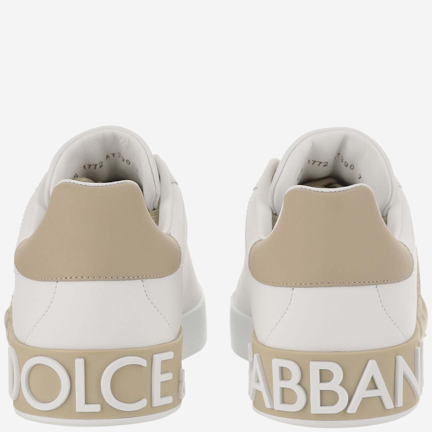 Shop Dolce & Gabbana Portofino Calf Leather Sneaker In Beige