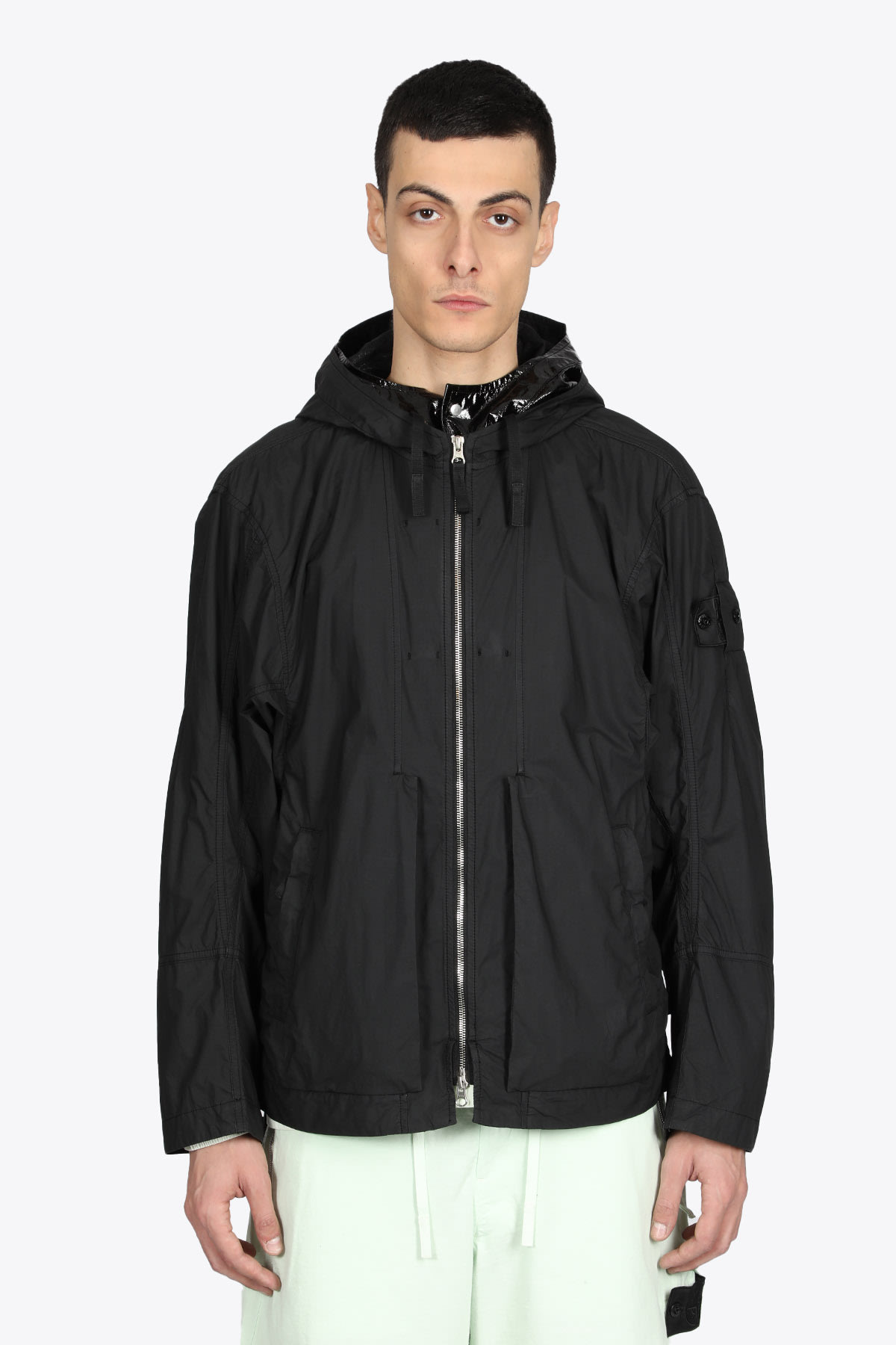 Stone Island Shadow Project Short Parka Chapter 2 Black cotton short parka with detachable hoodie