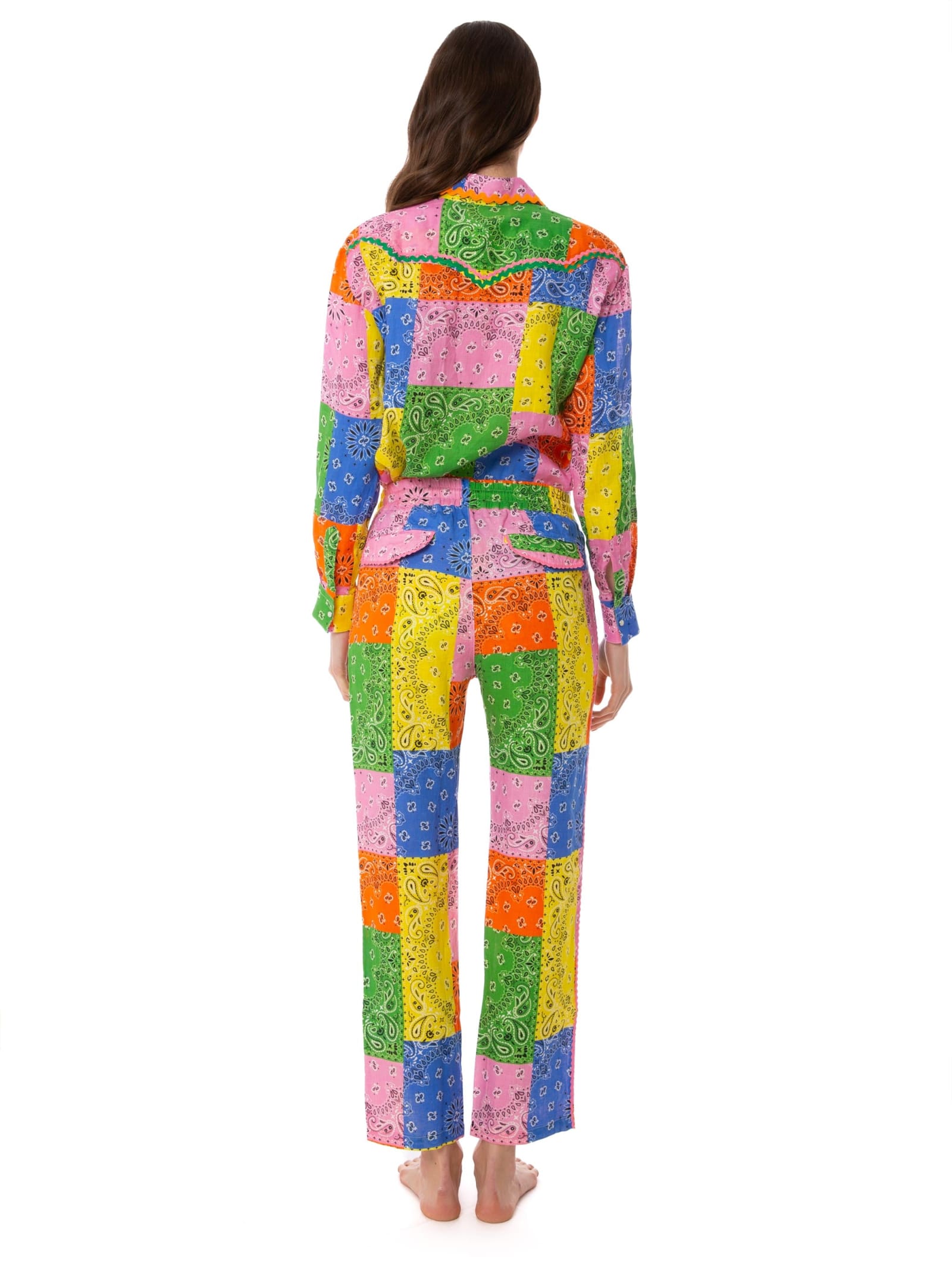 Mc2 Saint Barth Woman Linen Pants With Multicolor Bandanna Print In Multicolor