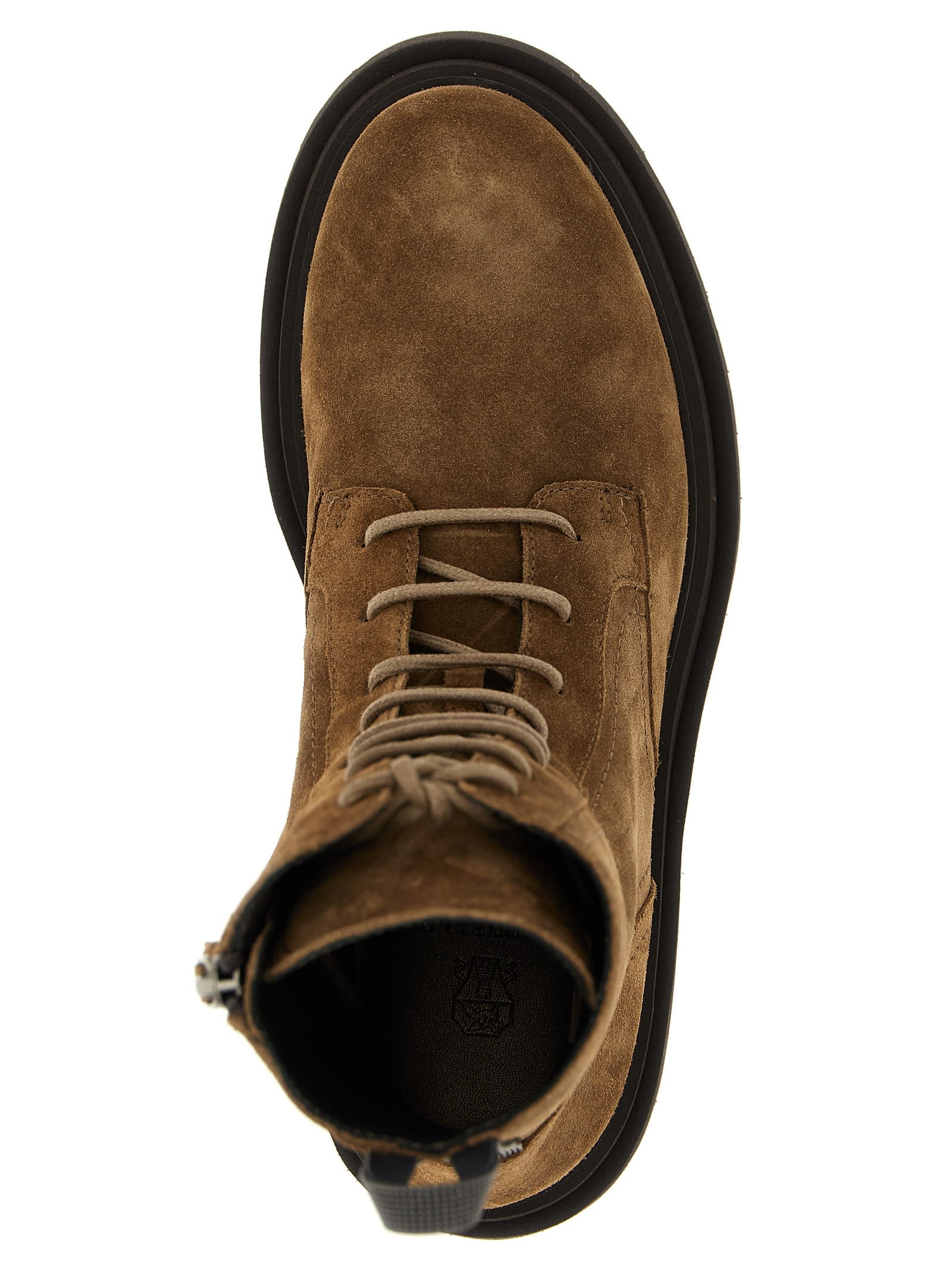 Brunello Cucinelli Suede Combat Boots Monile In Brown