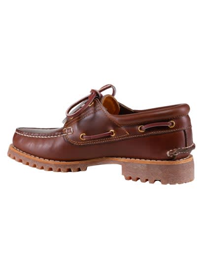 Timberland Brown Loafers With Embossed Logo On The Side And Low Block Heel In Leather Man In Orange