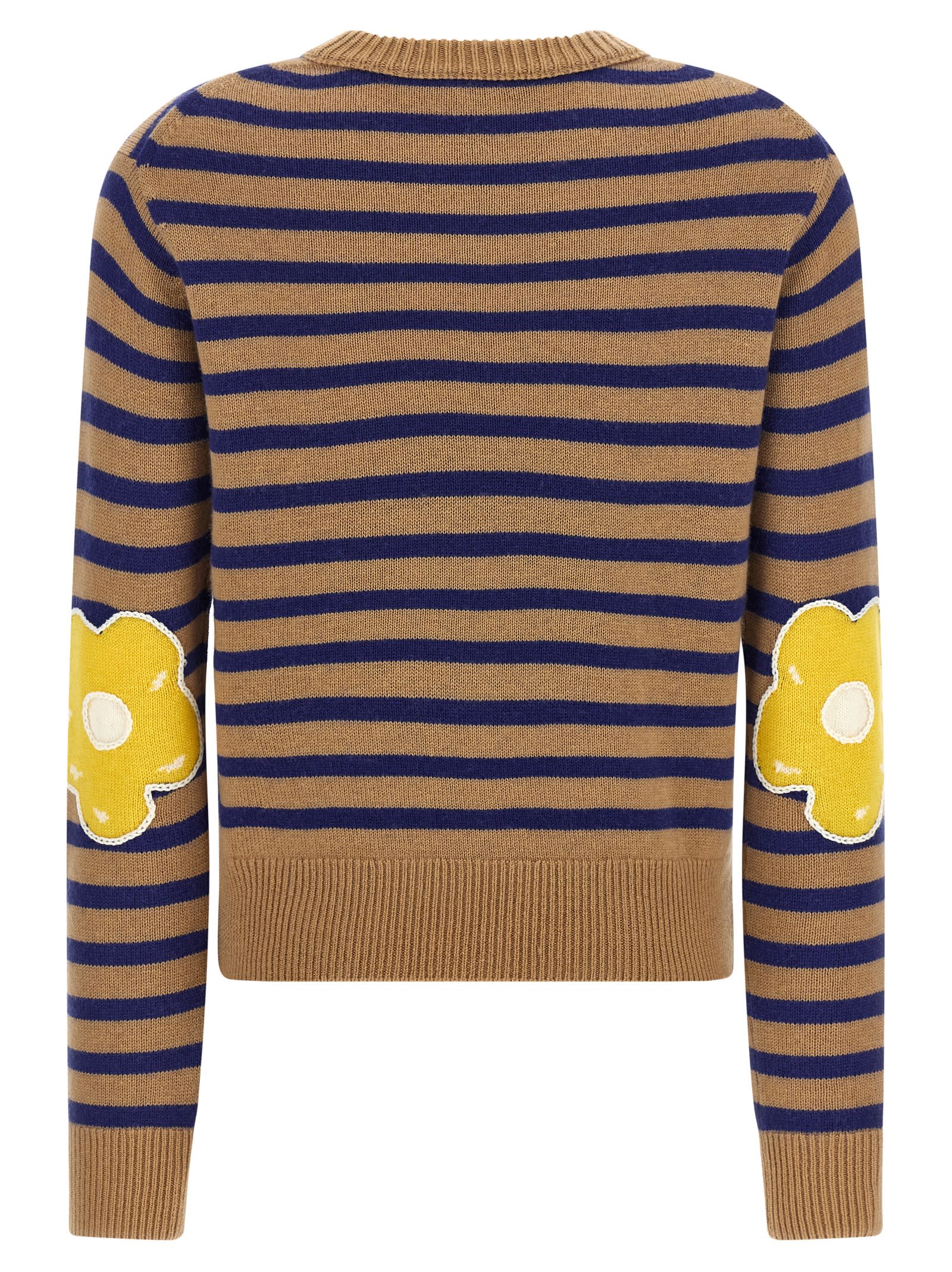 Marc Jacobs Striped Sweater With Floral Embellishments In Brown