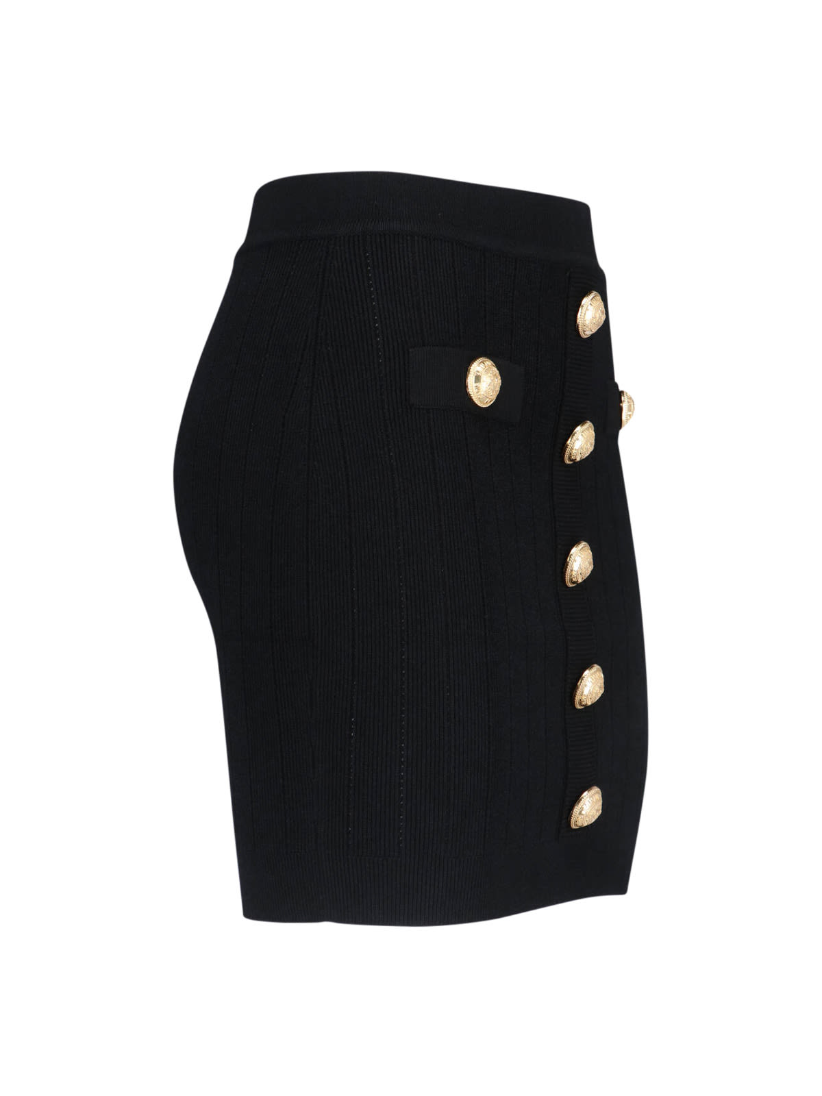 Balmain Black Mini Pencil Skirt With Jewel Buttons In Stretch Viscose Blend Woman In Black