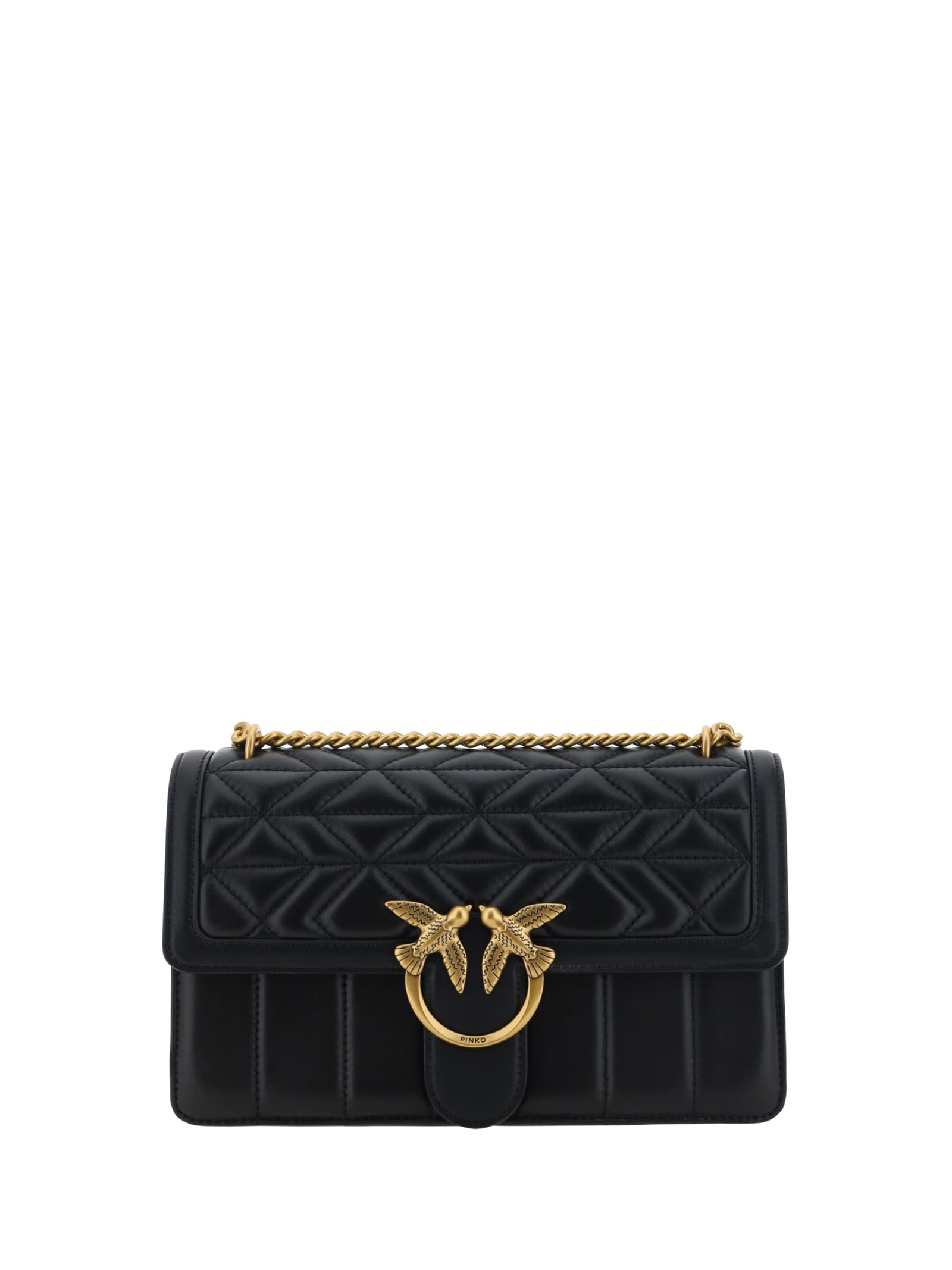 Shop Pinko Love Shoulder Bag In Nero-antique Gold