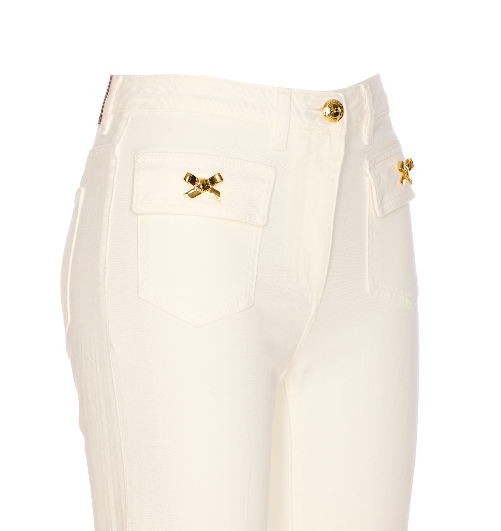 Elisabetta Franchi Tailored White Jeans With Flared Hem In Neutral