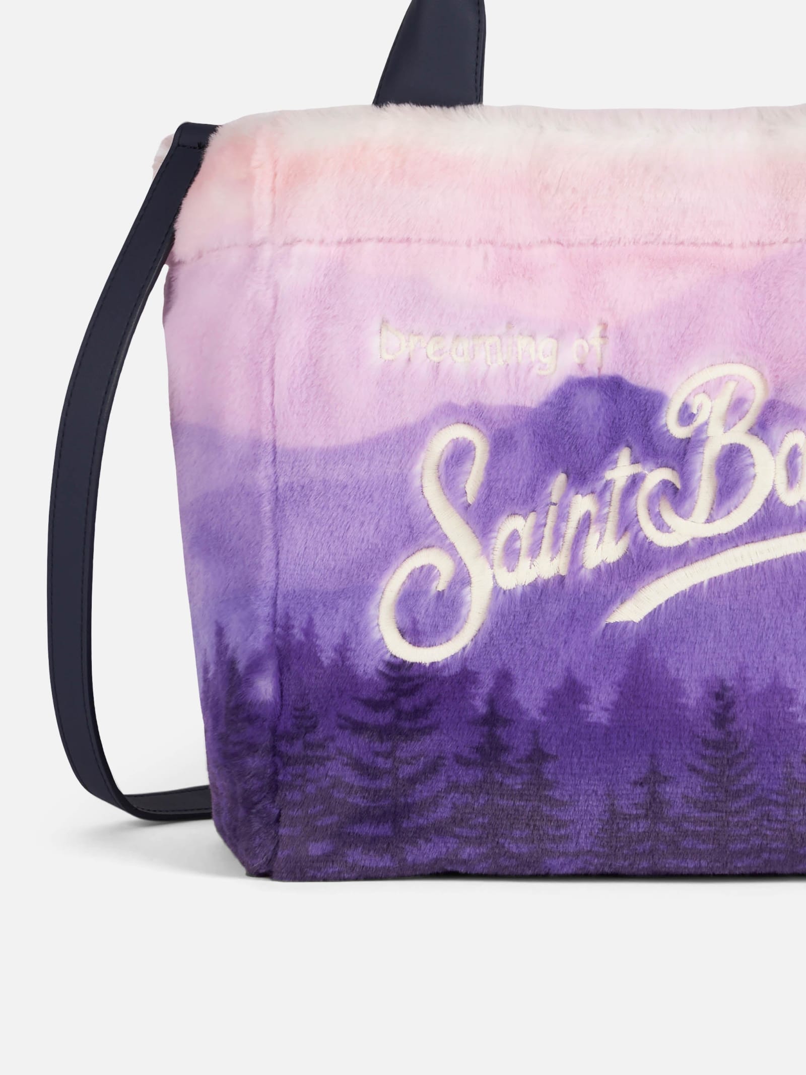 Mc2 Saint Barth Furry Soft Colette Handbag With Postcard Jacquard Print In Pink