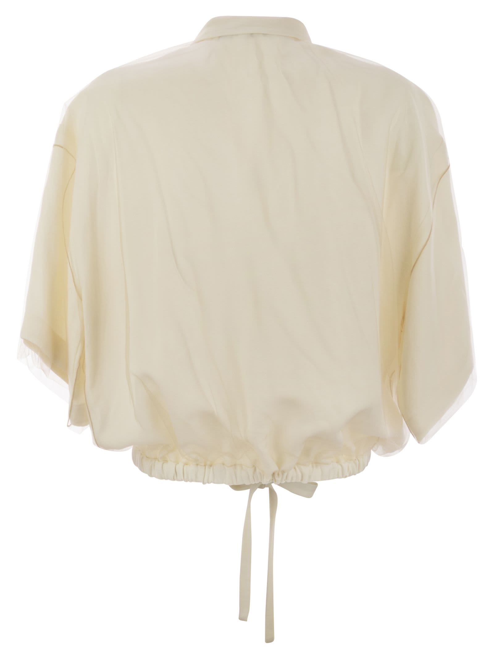 Fabiana Filippi Viscose Linen Short Sleeve Shirt With Bottom Drawsting In White
