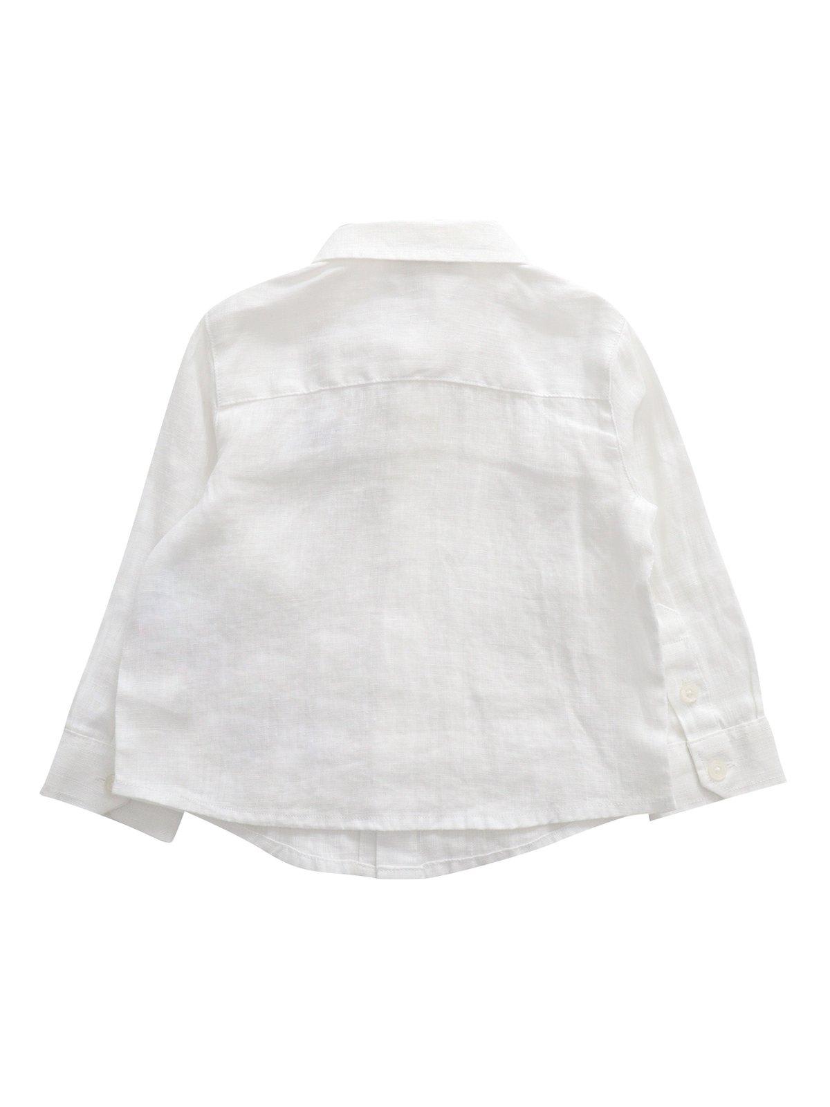 Shop Emporio Armani Logo Embroidered Buttoned Shirt In Bianco Ottico