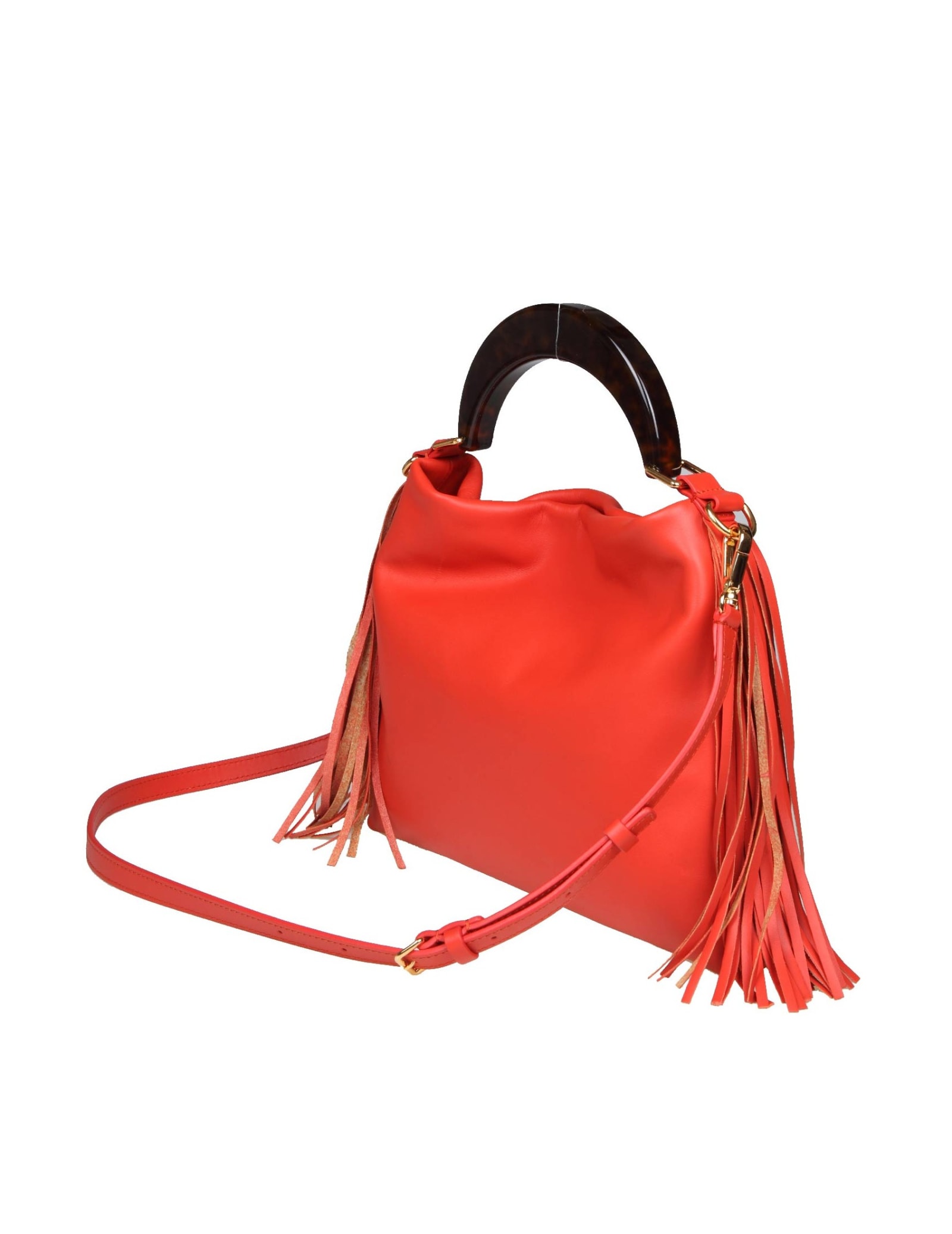 Shop Marni Venice Small Bag With Leather Fringes In Coral
