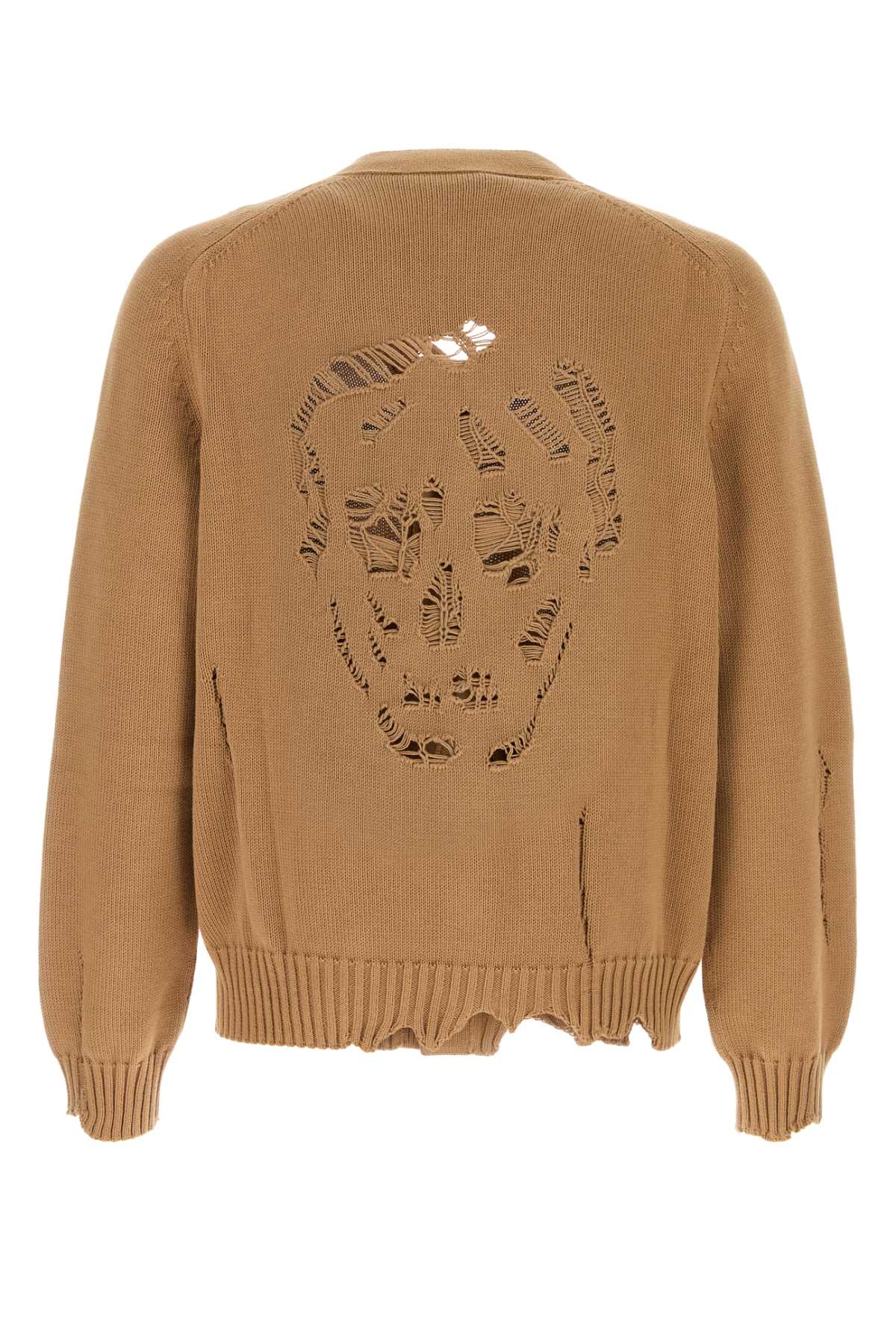 Alexander Mcqueen Distressed Skull Cardigan In Toffee