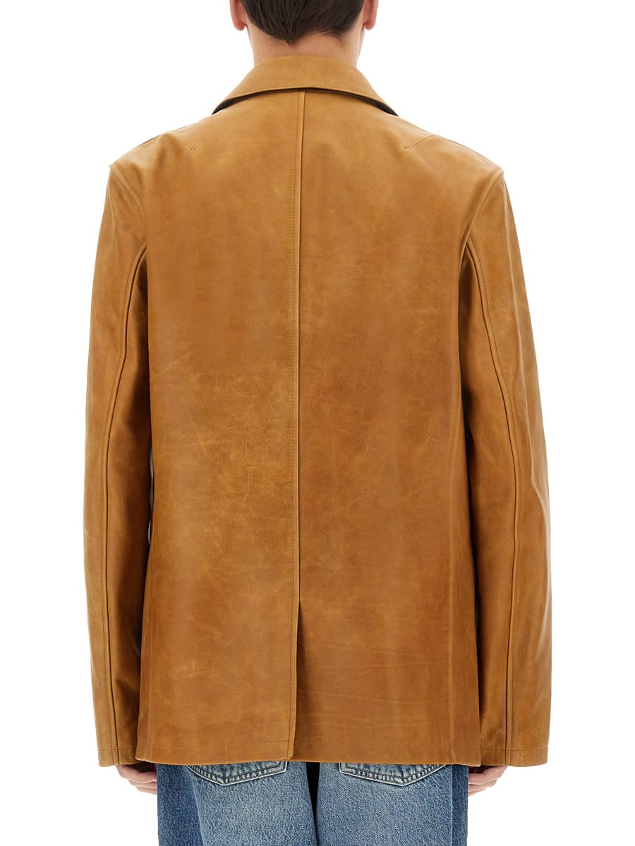 Our Legacy Camel Leather Opening Blazer In Brown