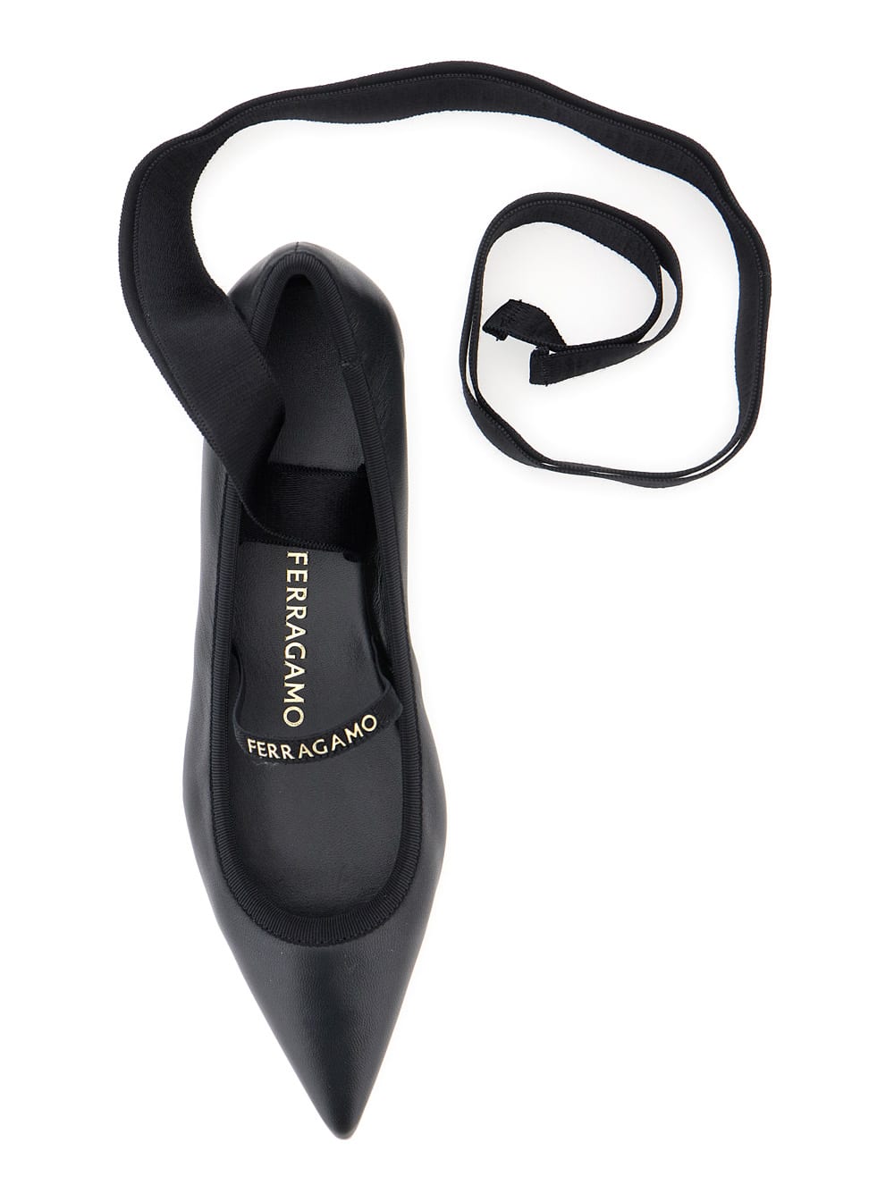 Ferragamo 'carice' Black Ballet Shoes With Ribbon Detail And Logo Lettering On The Front In Black