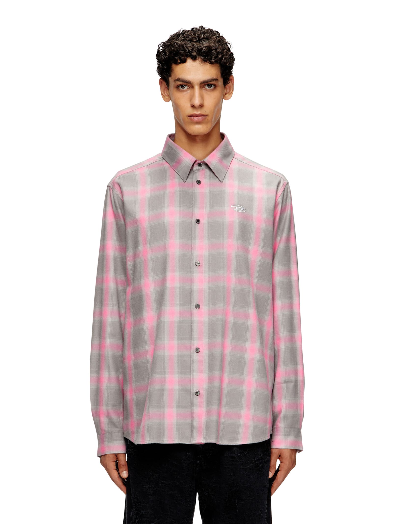 Diesel Men S-simply Check Cotton Blend Shirt In Gray