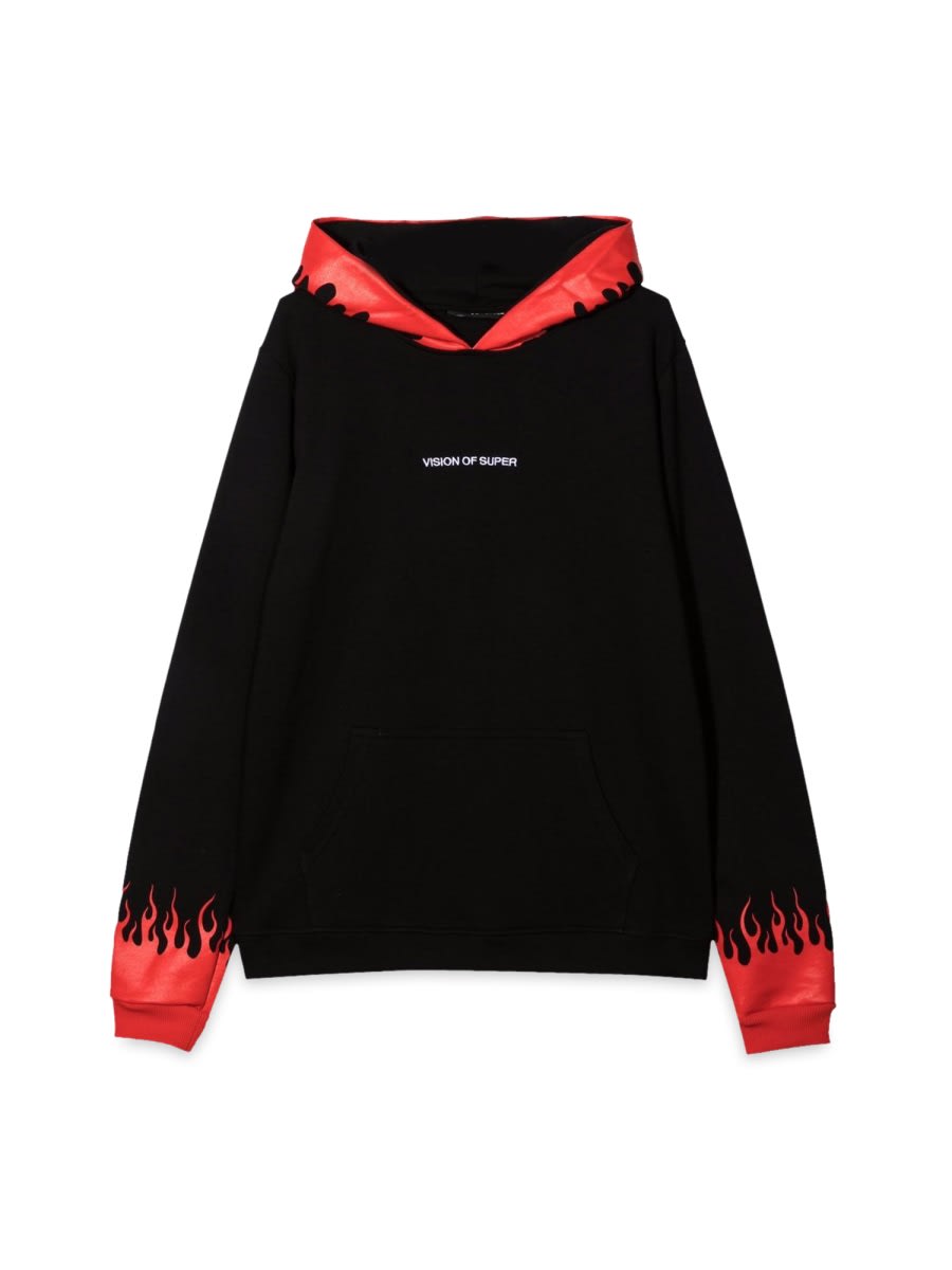 Vision Of Super Black Hoodie With Red Flames In Black