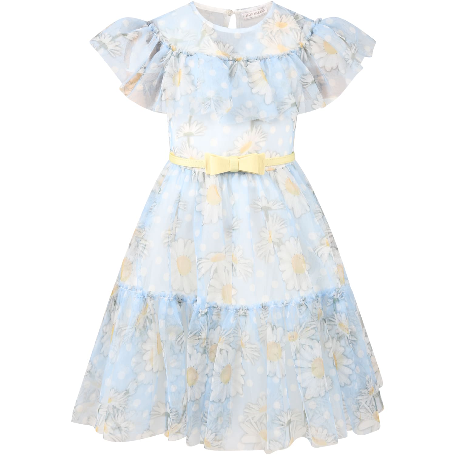 Monnalisa Light-blue Dress For Girl With Daisies