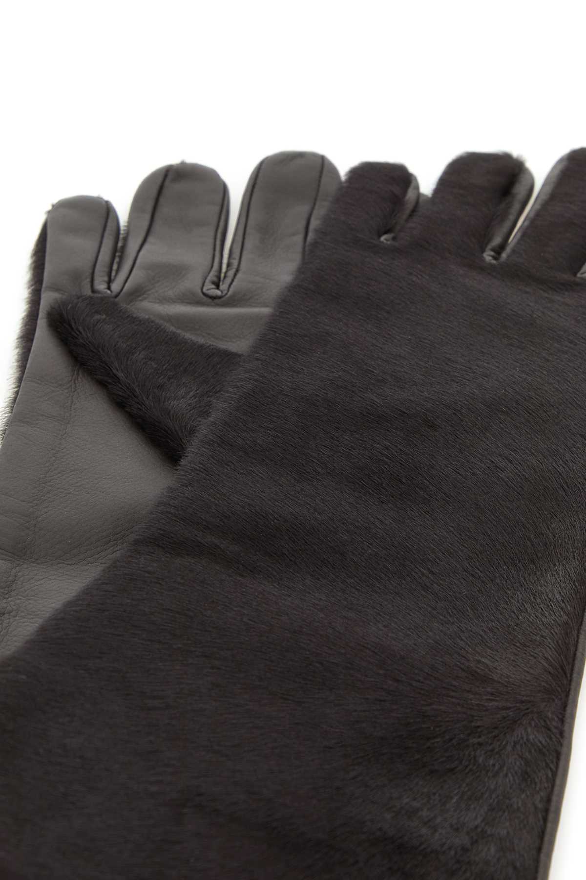 Loulou Studio Dark Brown Leather And Calf Hair Edna Gloves In Black