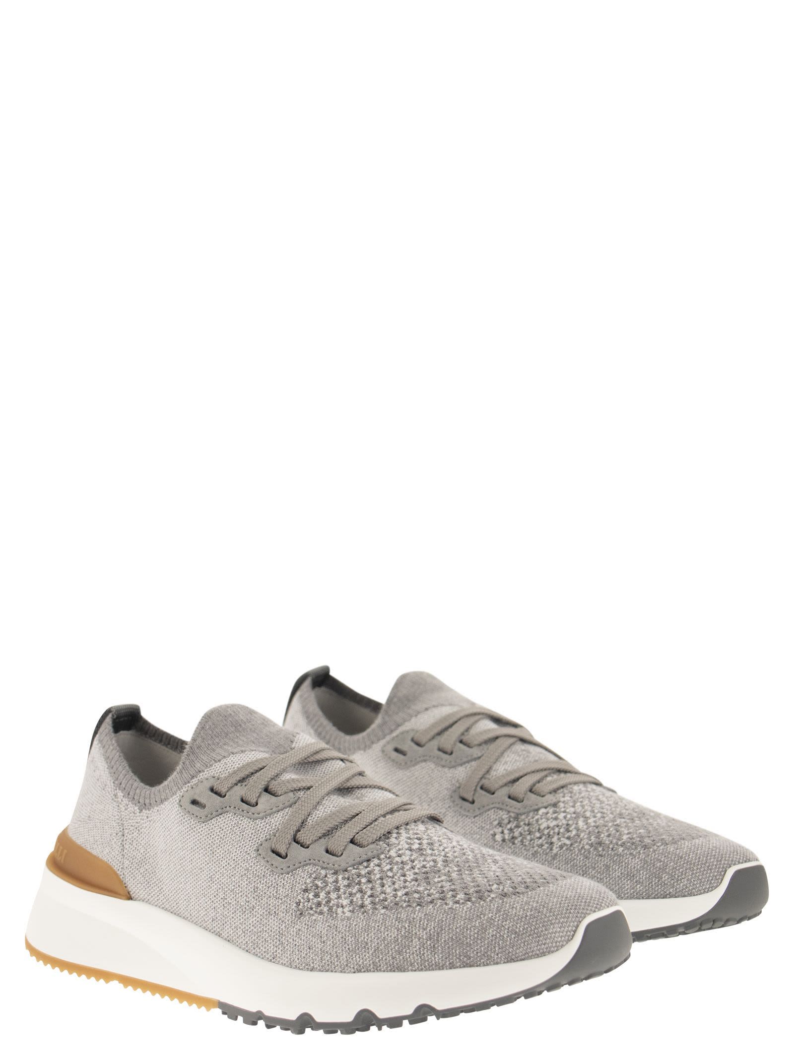 Shop Brunello Cucinelli Runners In Chiné Cotton Knit In Grey