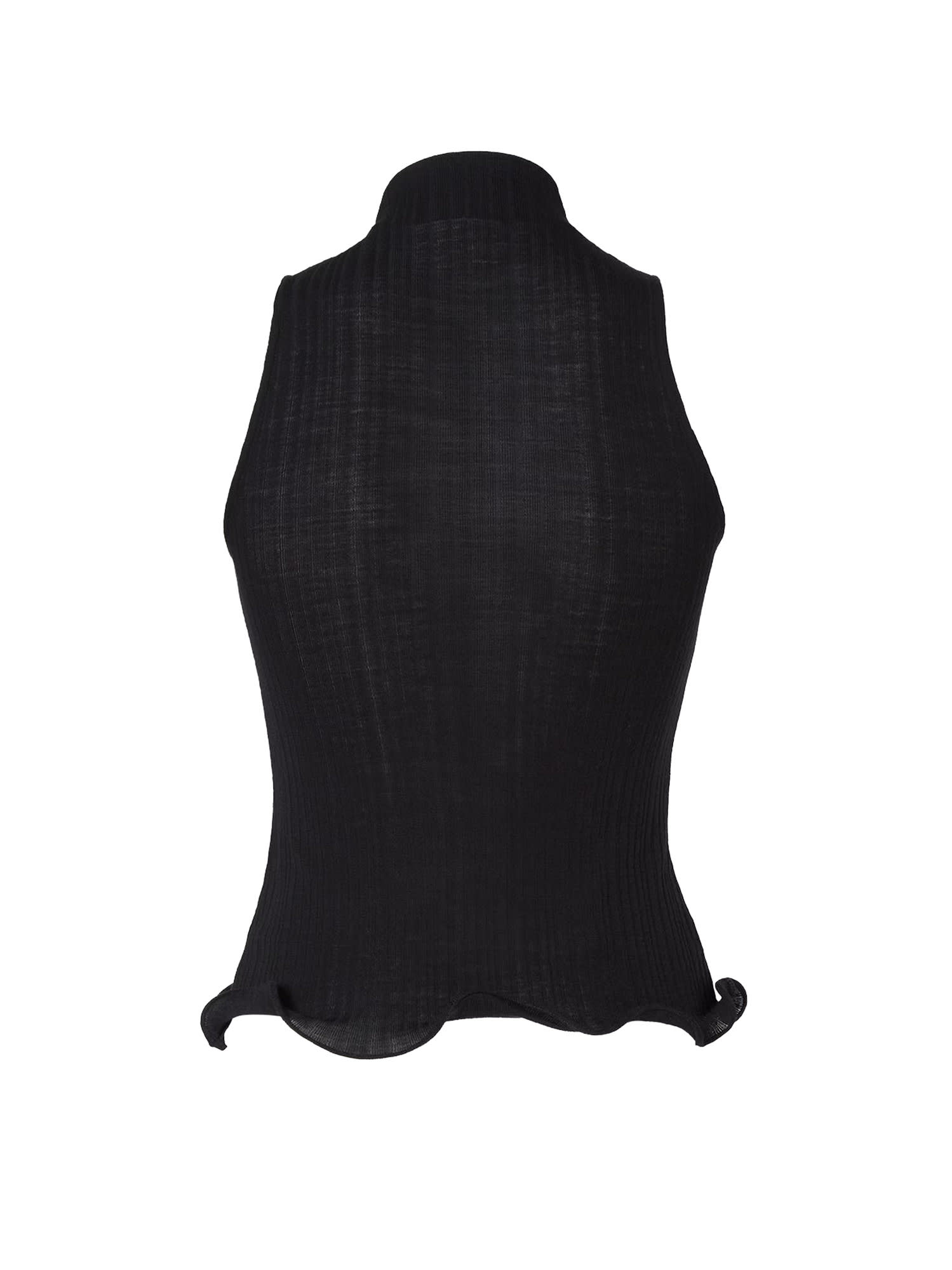 Fendi High Neck Fitted Sleeveless Top With Ruffles Clothing In Black