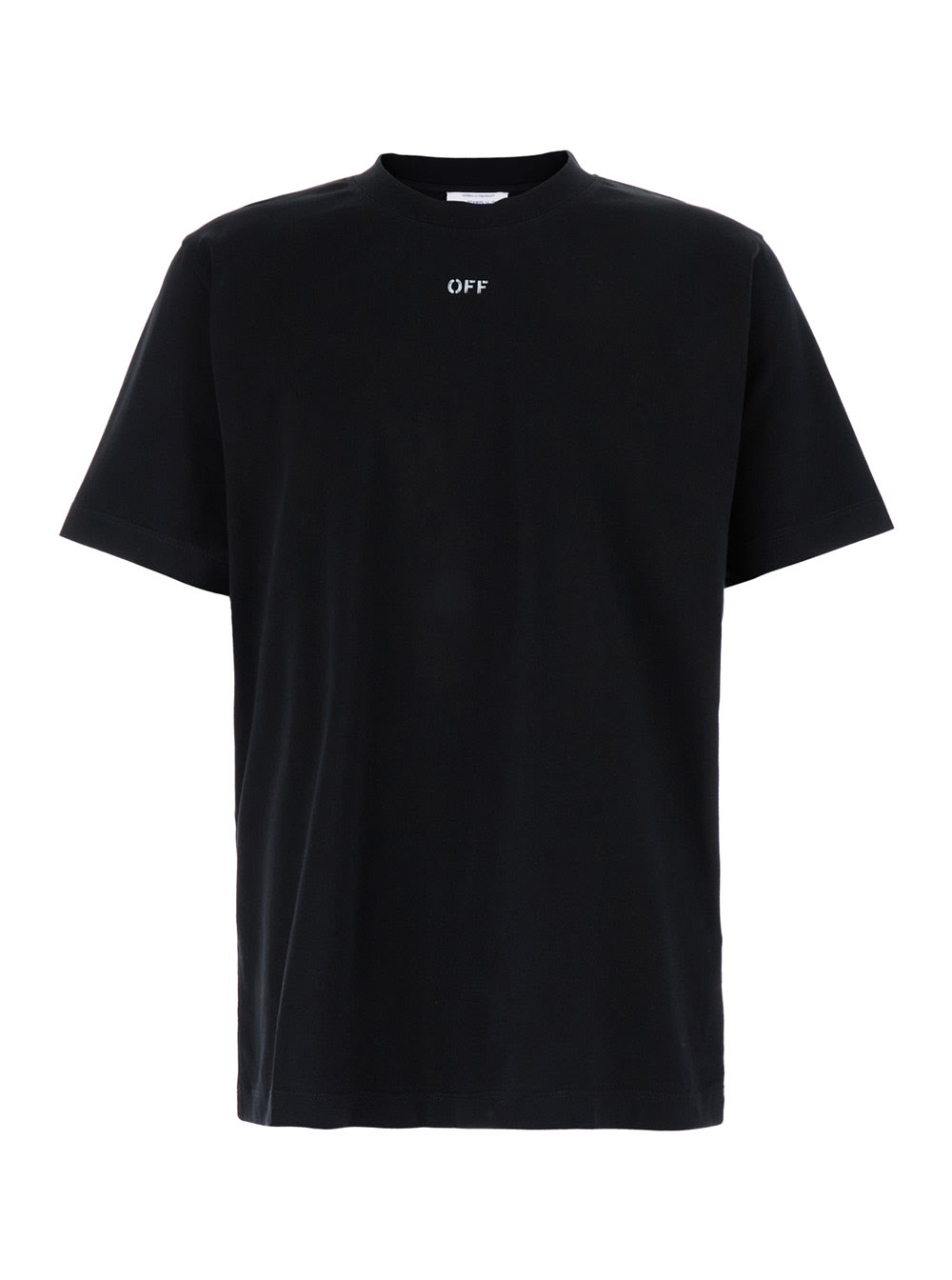 Shop Off-white Black Crewneck T-shirt With Contrasting Off Print In Cotton Man