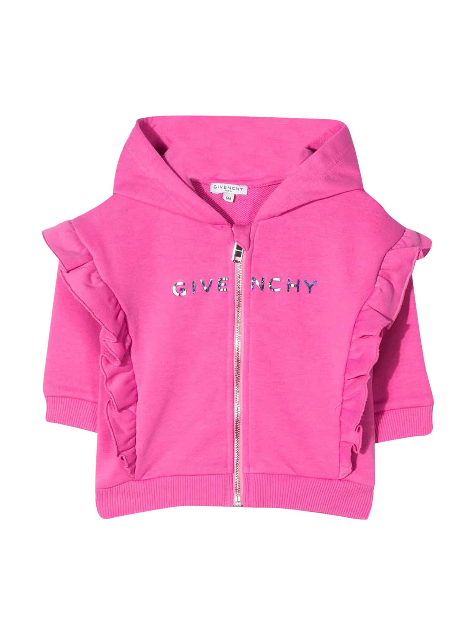 Givenchy Pink Baby Girl Sweatshirt With Hood And Zip