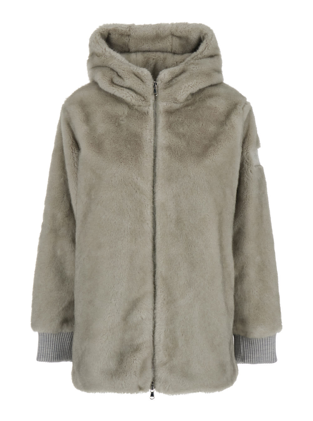 Tatras Arabis Grey Jacket With Fixed Hood And Logo Patch On The Sleeve In Faux Fur Woman In Gray