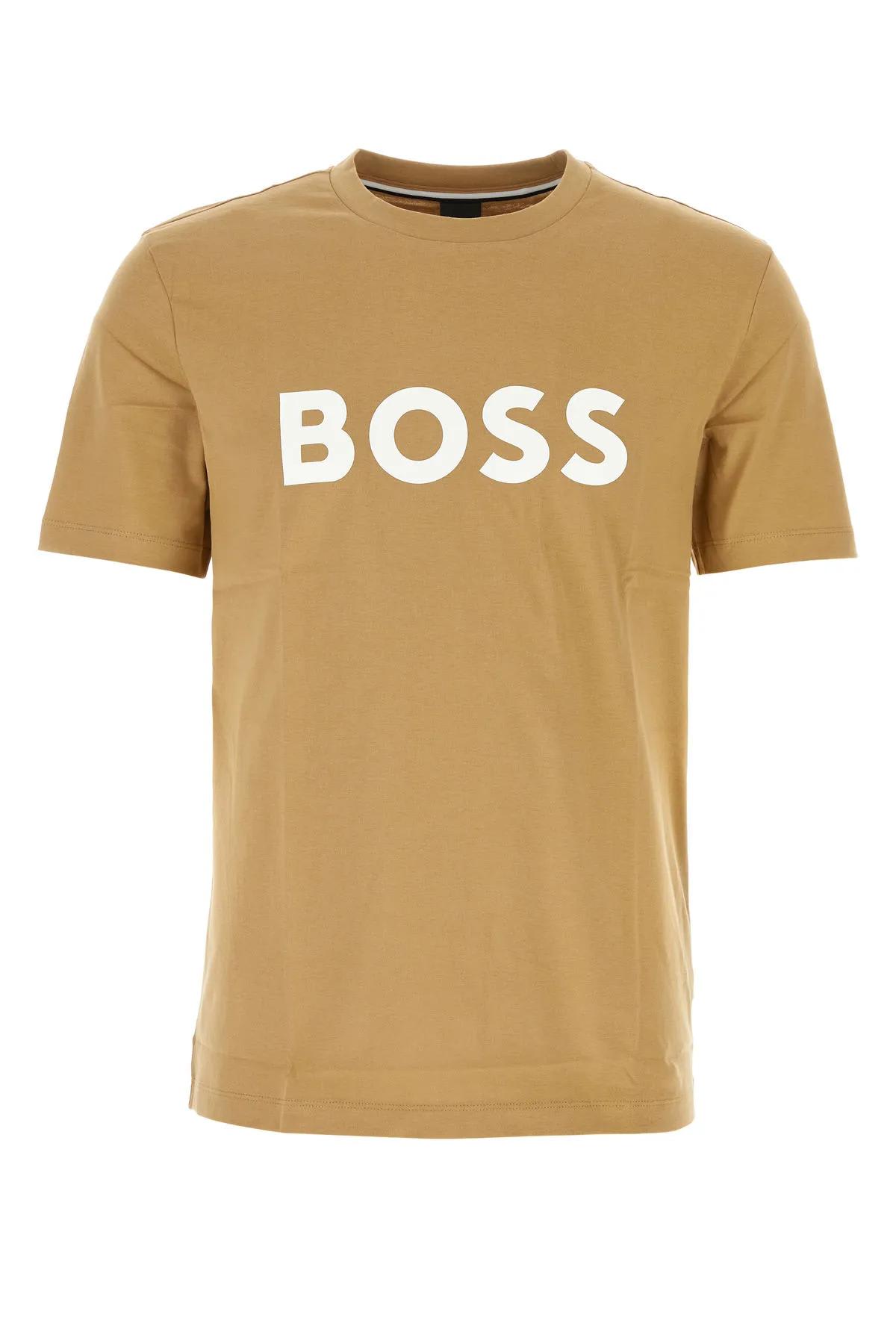 Shop Hugo Boss Camel Cotton T-shirt In Beige
