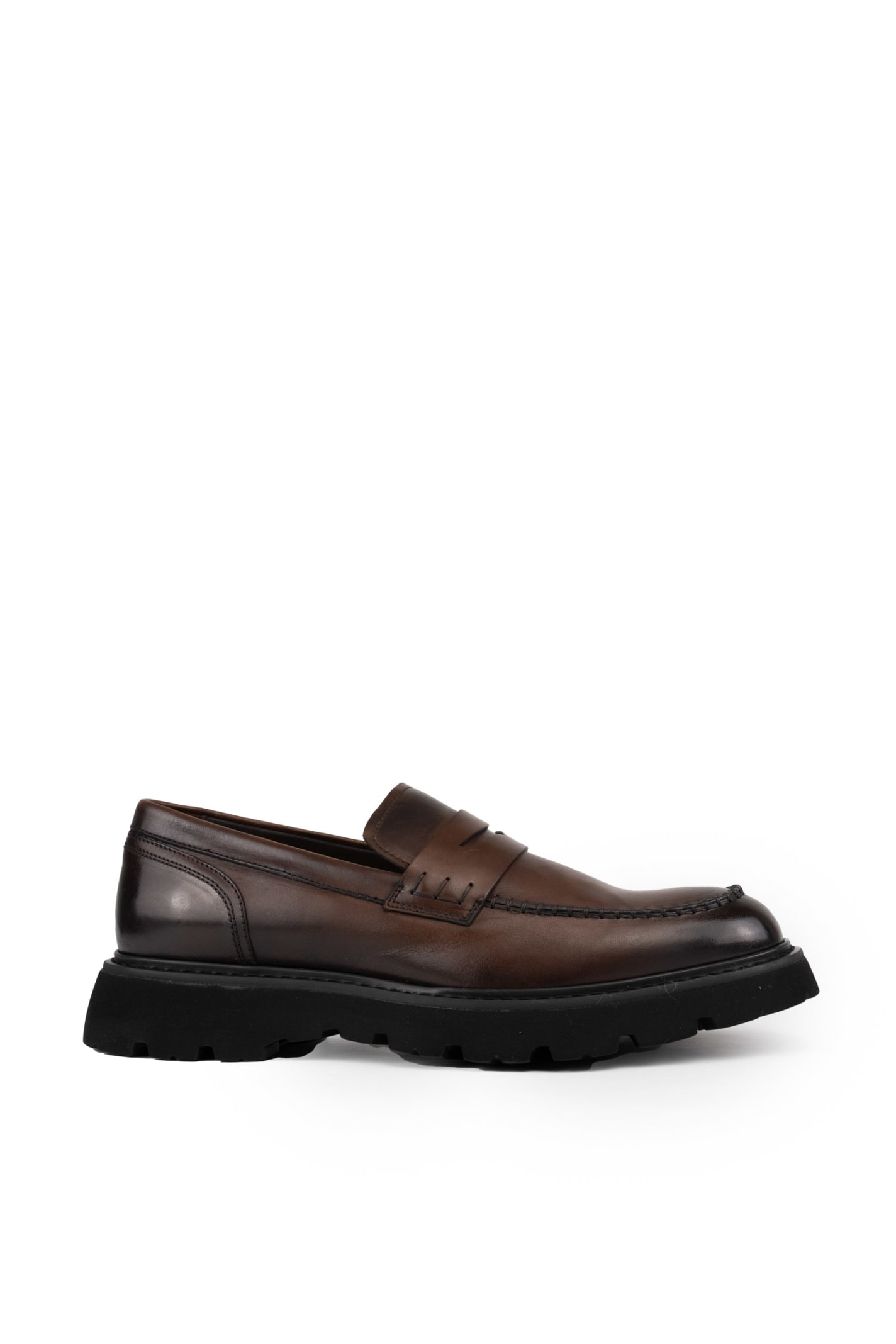 Shop Doucal's Brown Leather Loafers In Triumph Marrone+f.do Nero