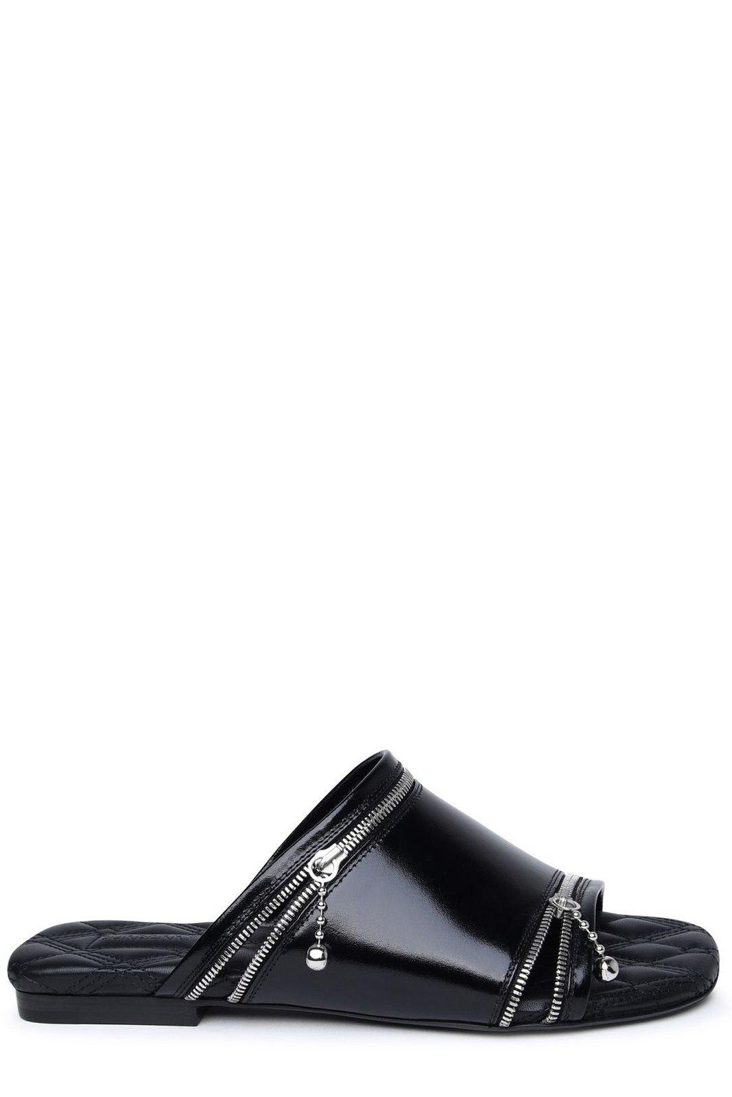 Burberry Decorative-zip Slip-on Sandals In Black