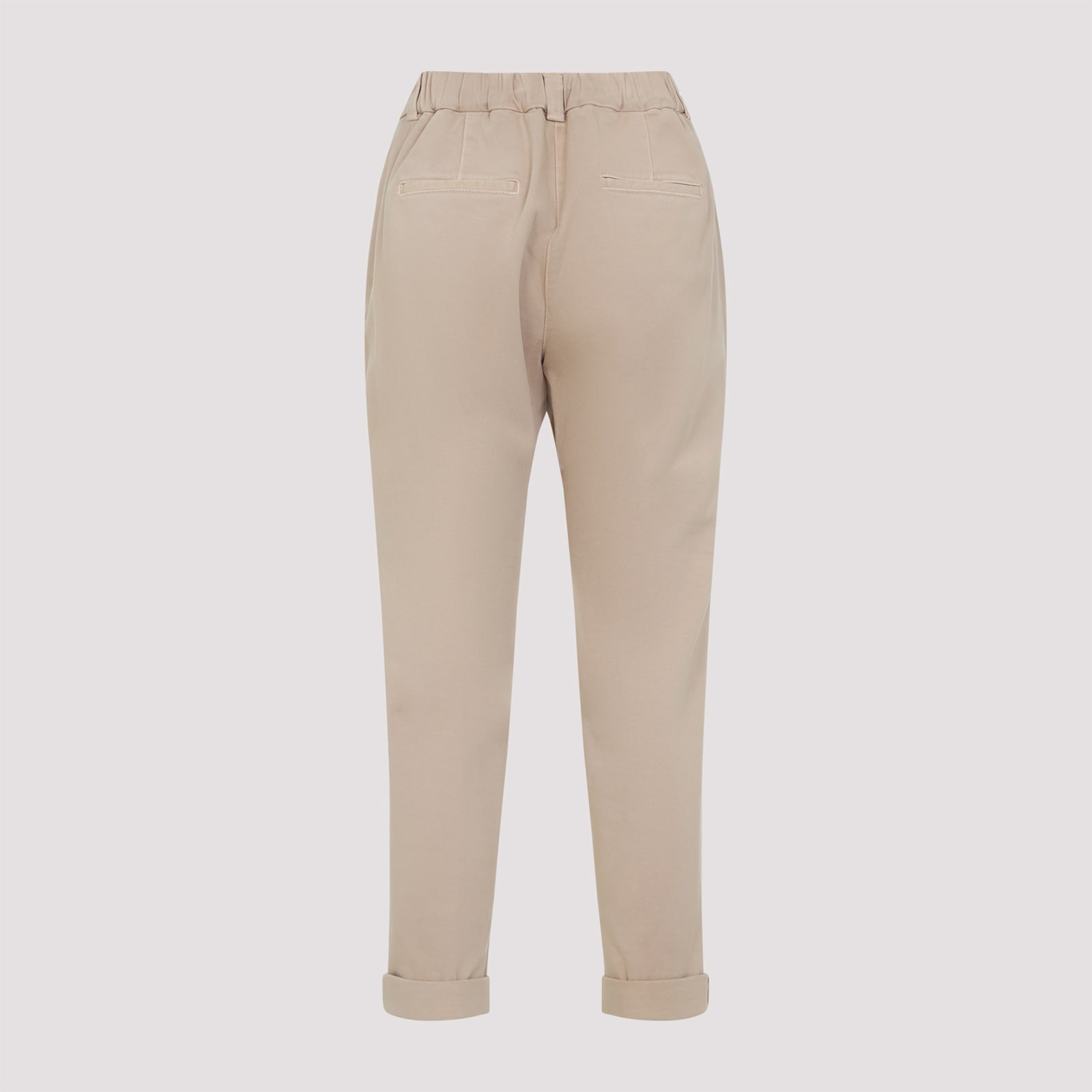 Peserico Beige Stretch Cotton Pants With Turn-up Hems In Neutral