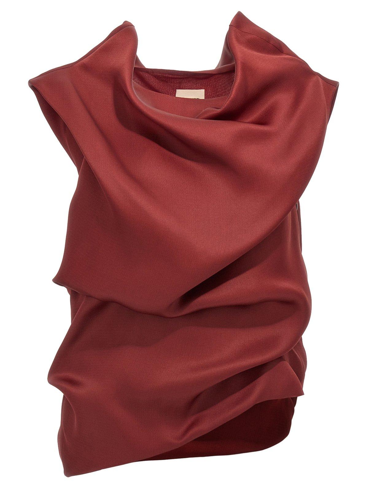 Shop Khaite Luola Cowl Neck Asymmetric Hem Top In Oxblood