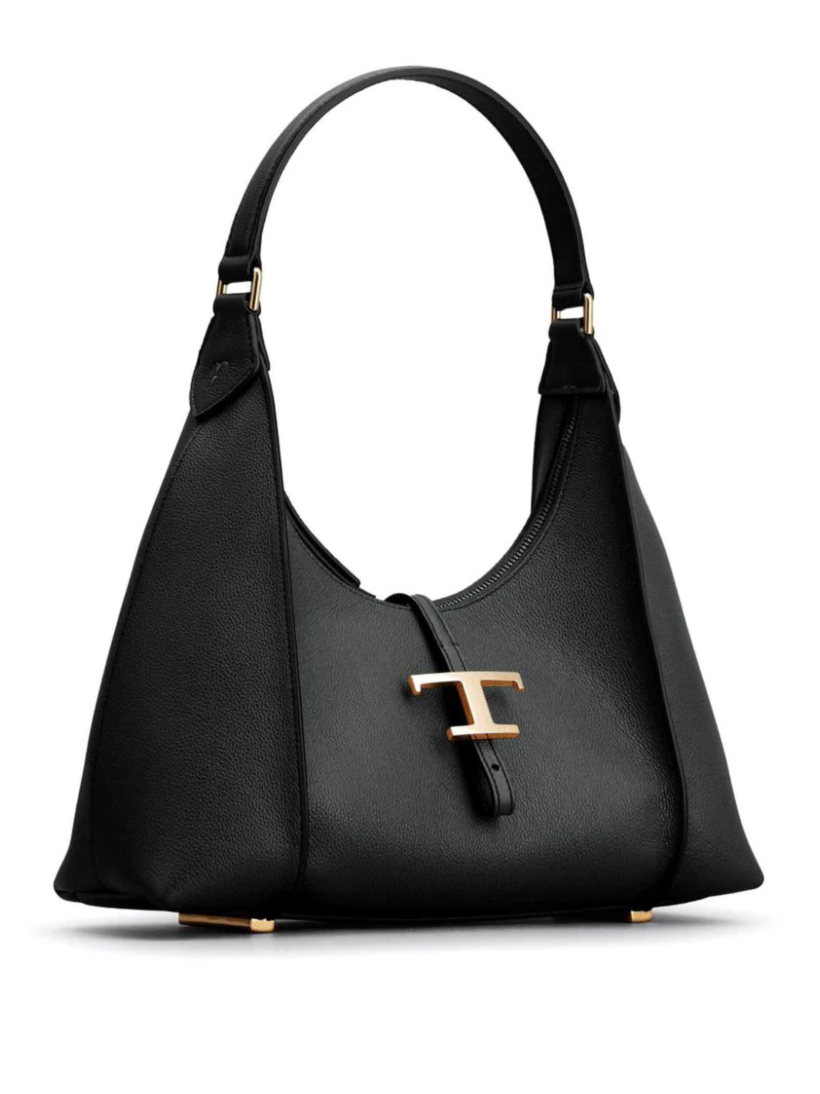 Shop Tod's T Timeless Hobo Bag In Black Leather, Small