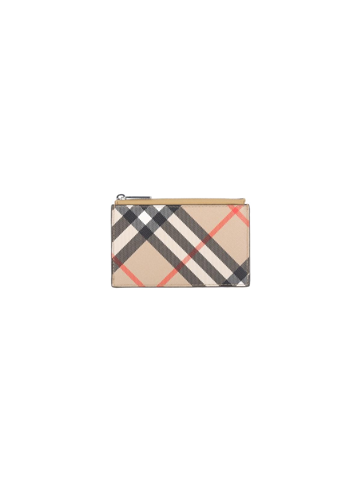 Shop Burberry Check Zip Card Holder In Sand