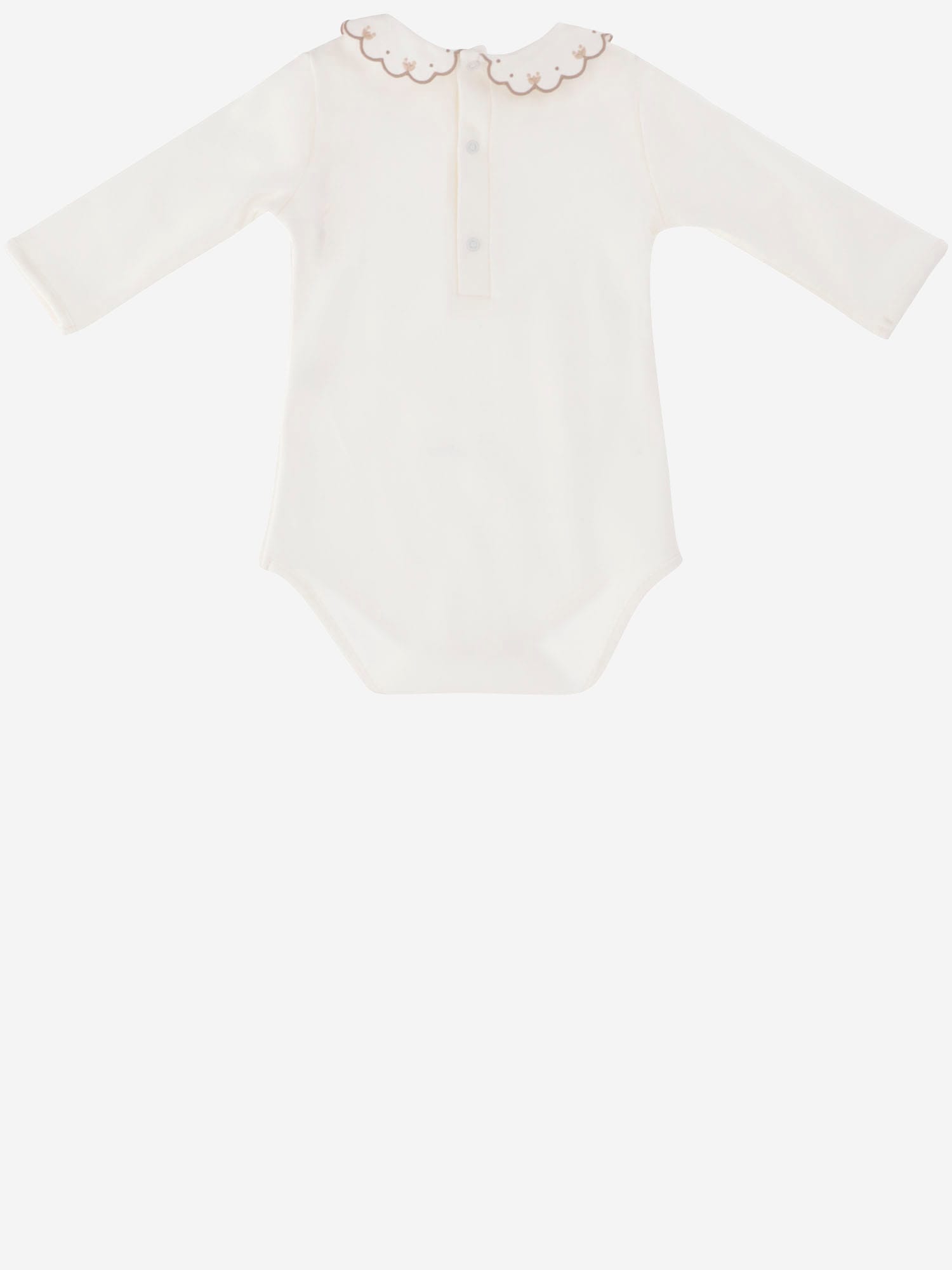 Nicoletta Fanna Cotton Bodysuit With Embroidered Collar In White